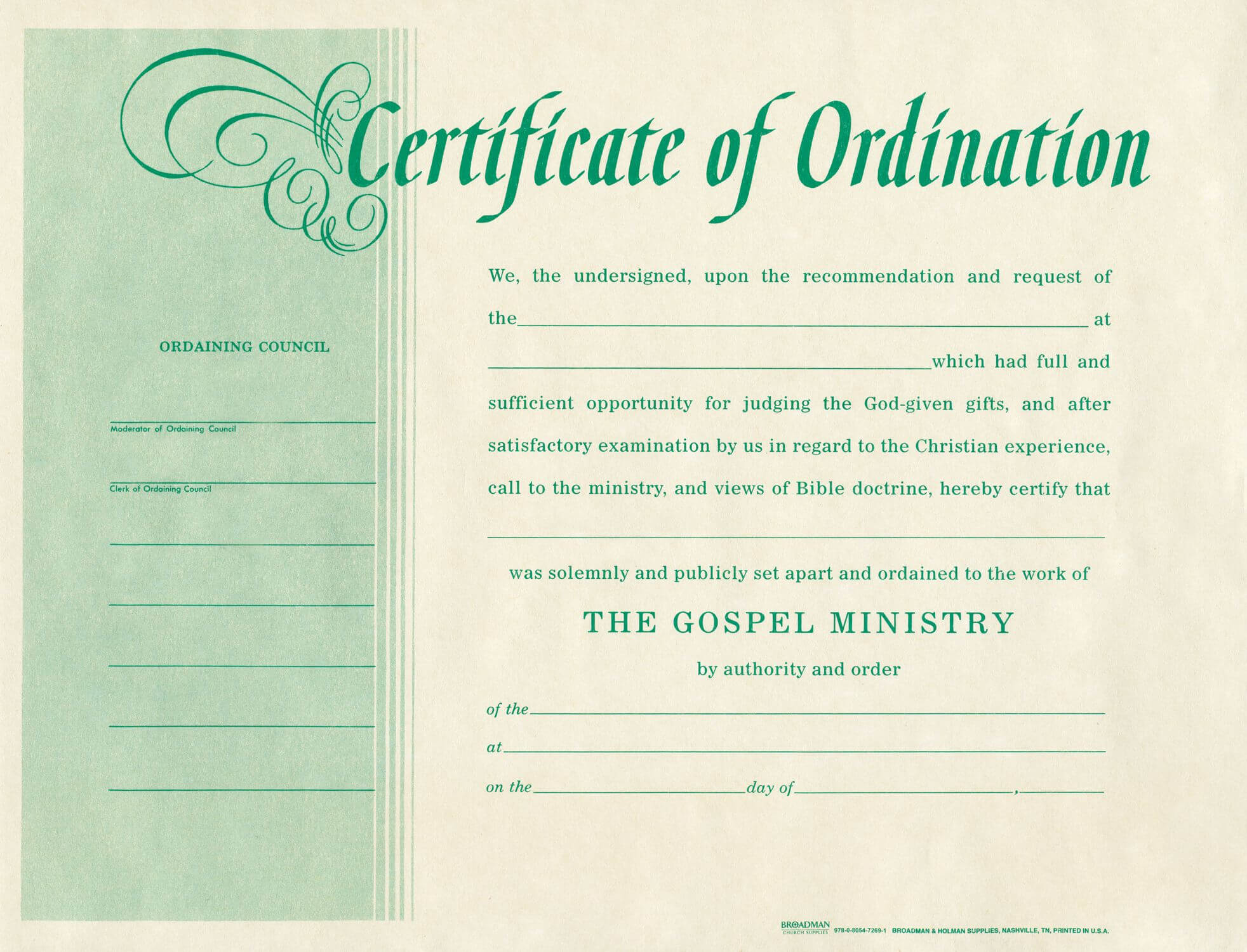 Free Blank Certificate Of Ordination | Ordination For Inside School Leaving Certificate Template