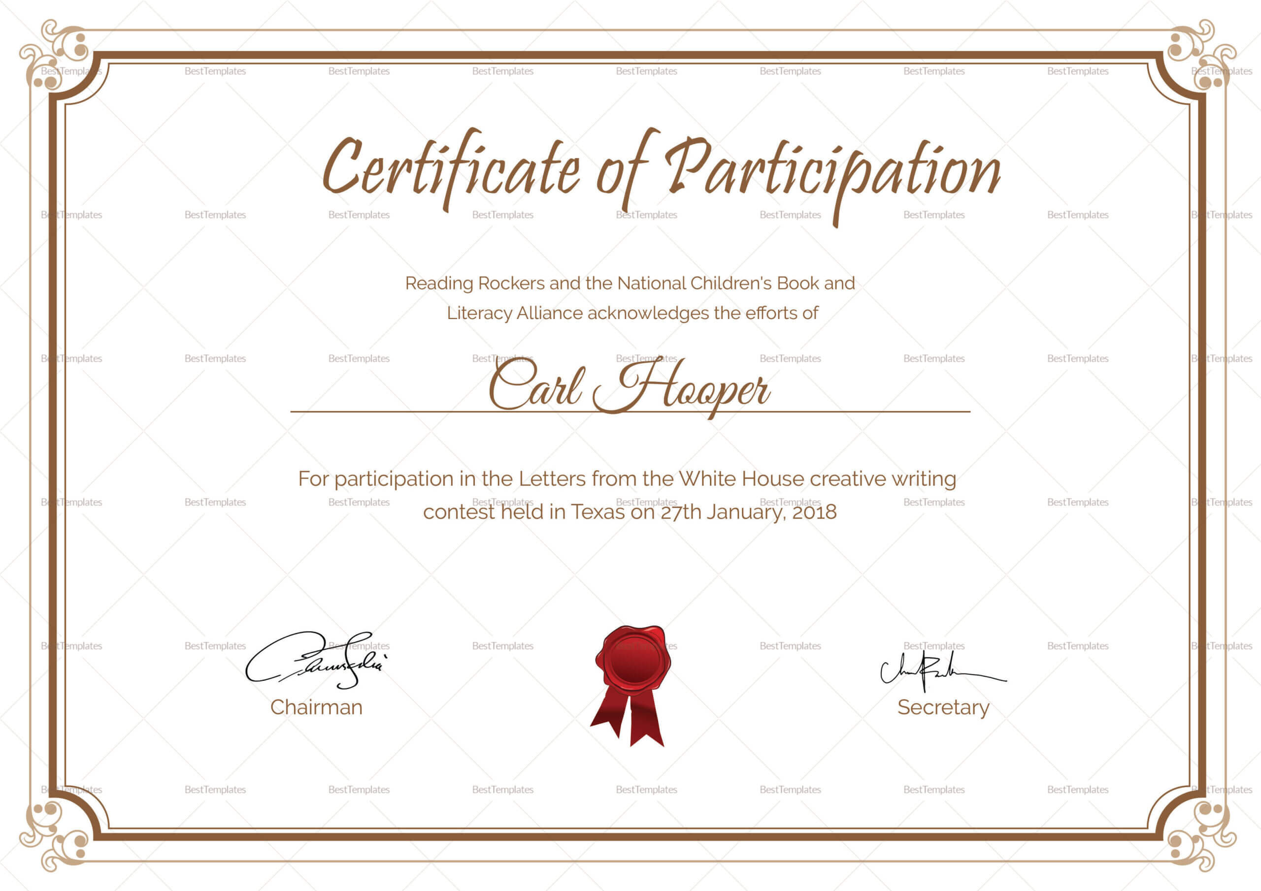 Free Certificate Templates For Middle School Thepaperseller Intended For Certificate Of Participation Template Word