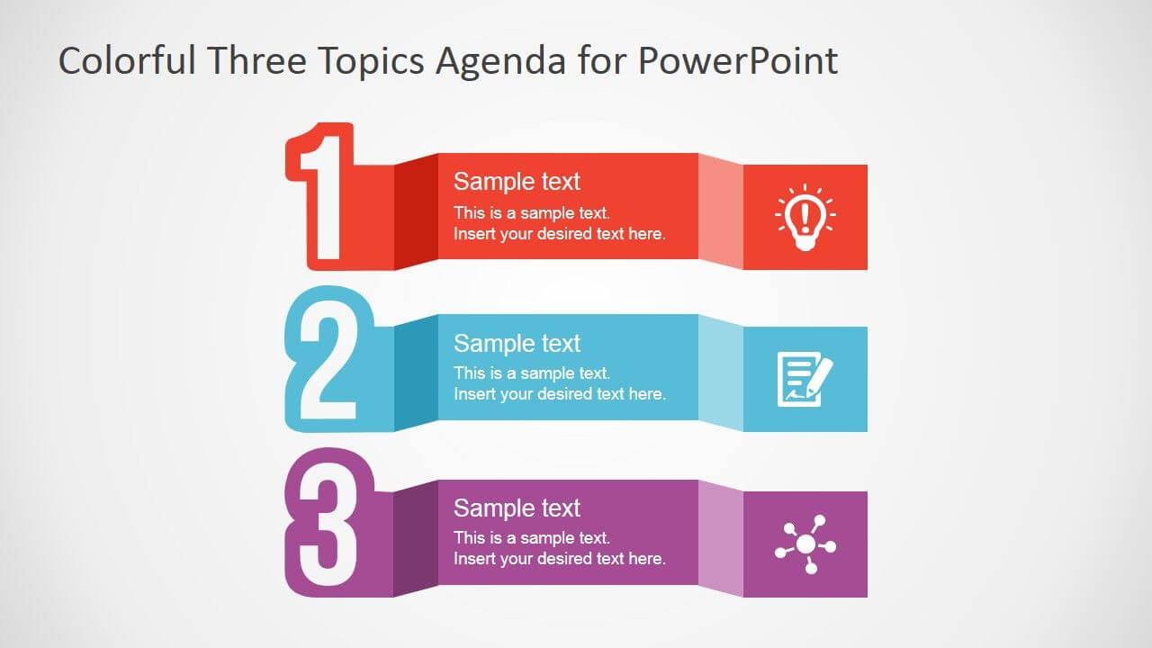 Free Colorful Three Topics Agenda For Powerpoint With Replace Powerpoint Template