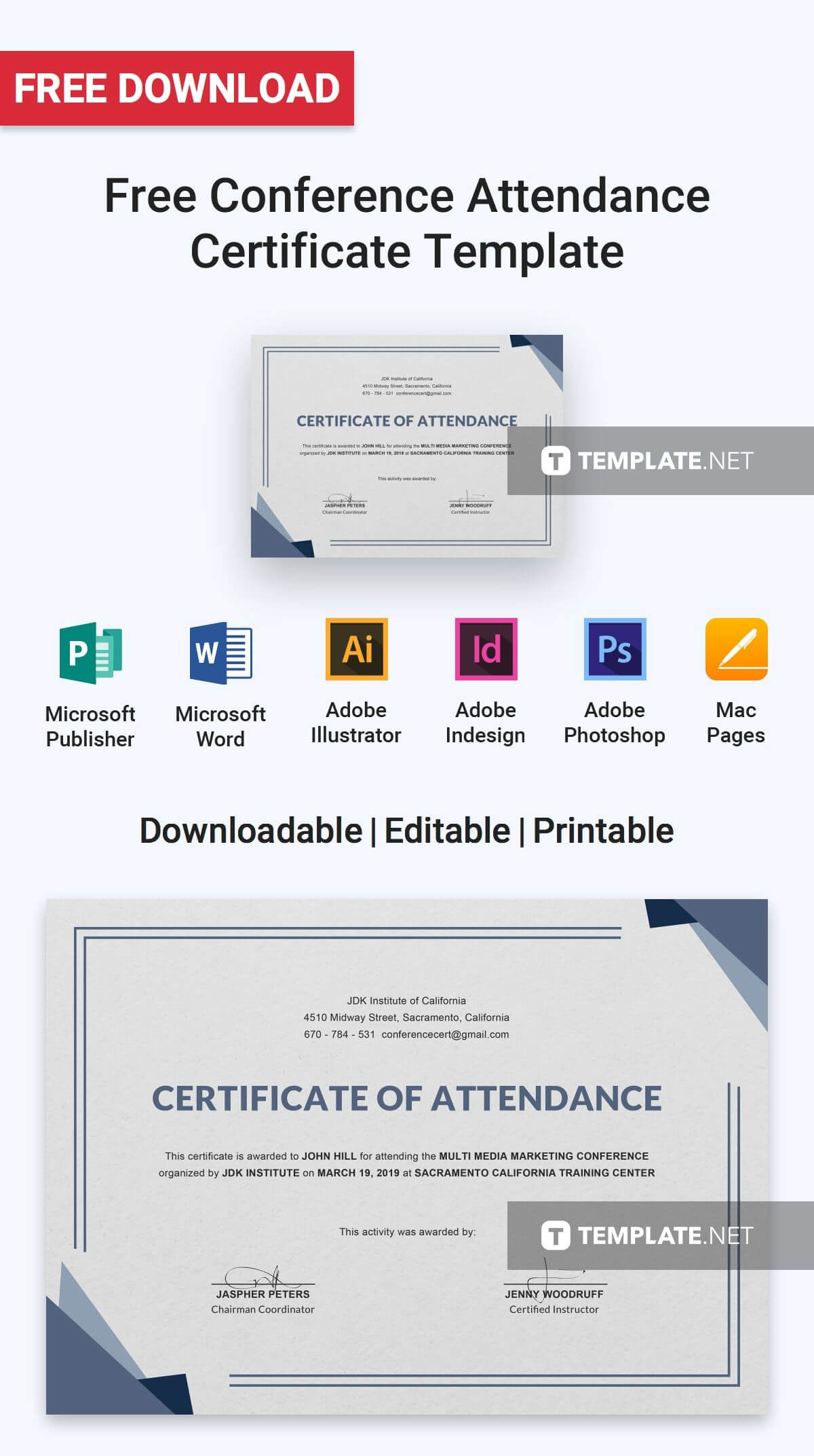 Free Conference Attendance Certificate | Attendance In Conference Certificate Of Attendance Template