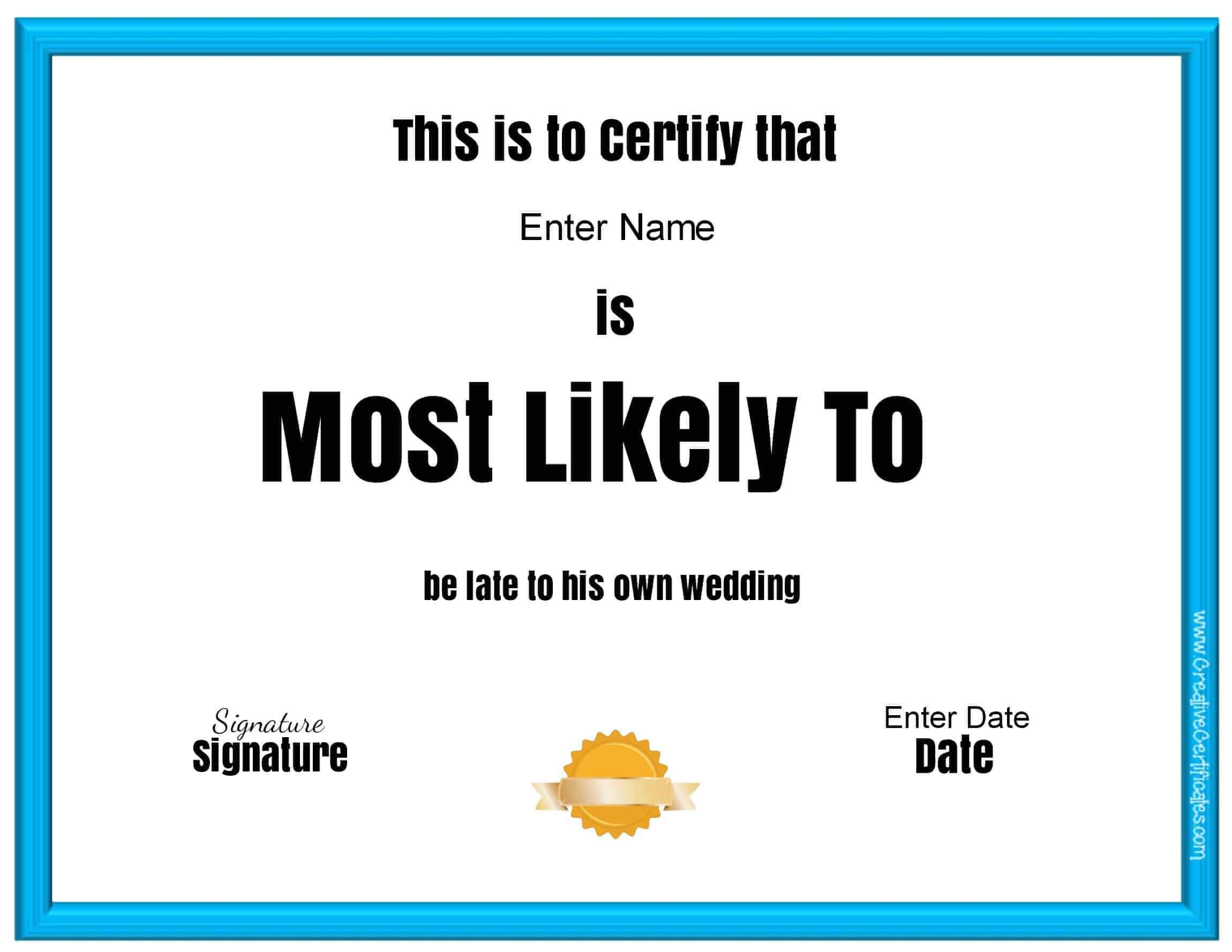 Free Customizable "most Likely To Awards" Intended For Superlative Certificate Template