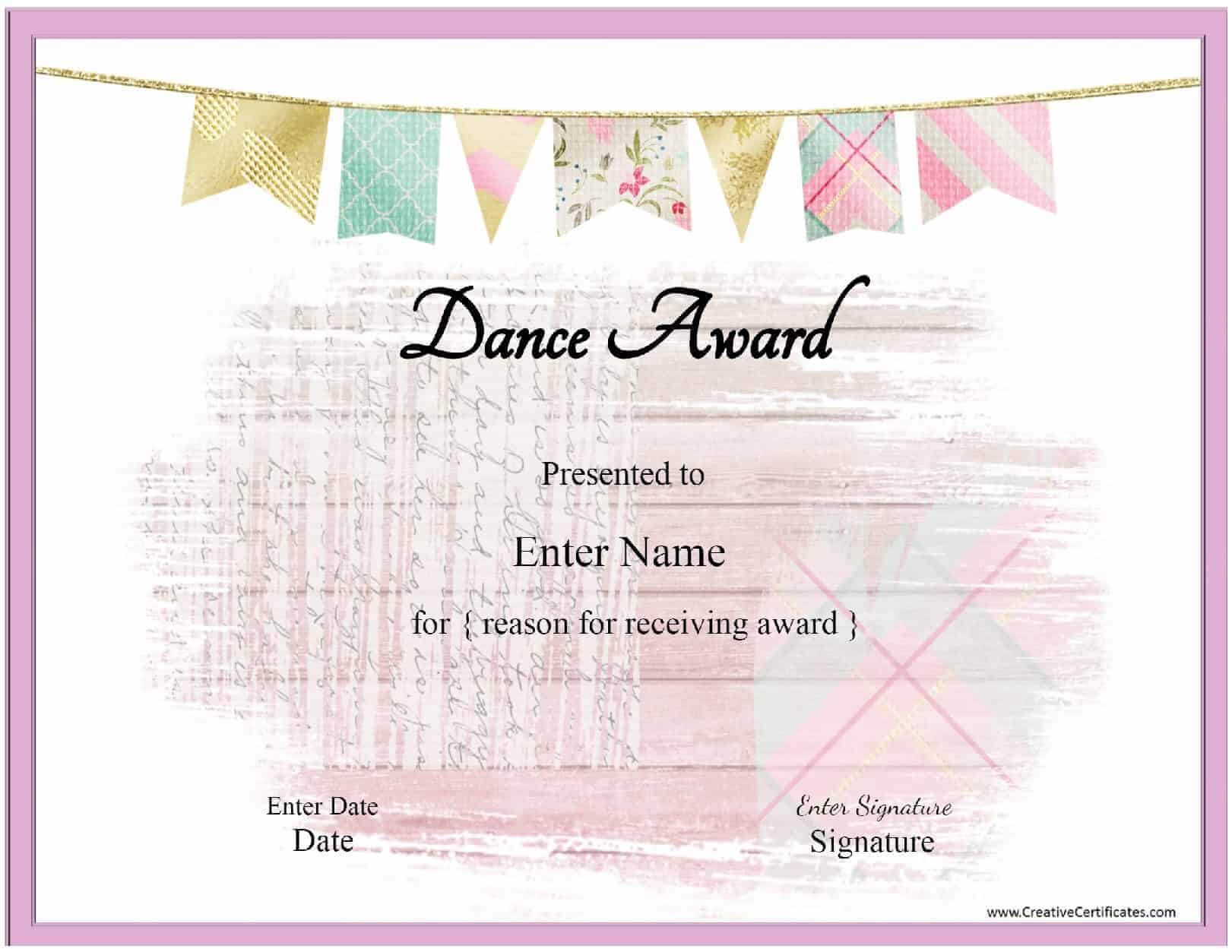 Free Dance Certificate Template - Customizable And Printable With Regard To Dance Certificate Template