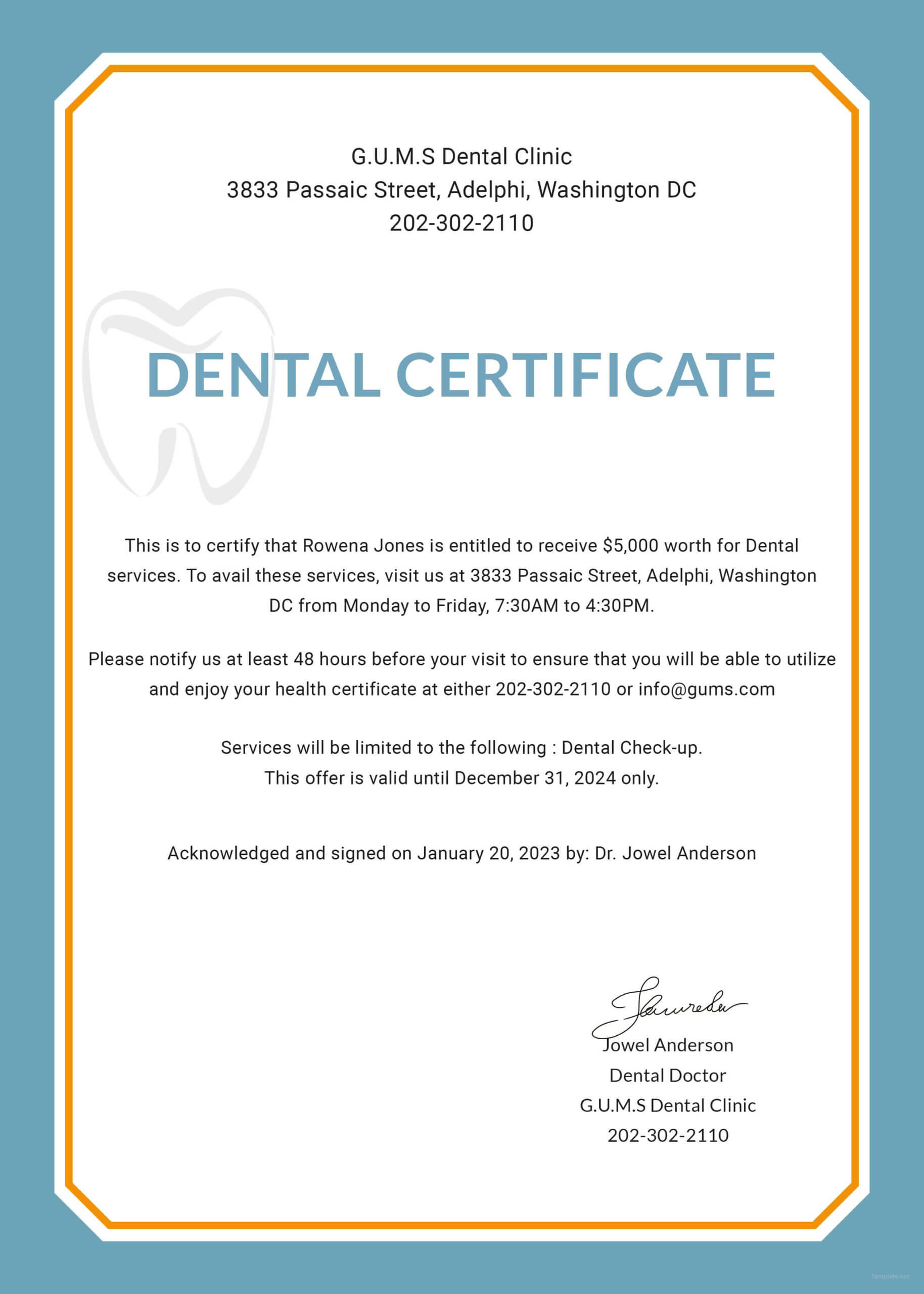 Free Dental Medical Certificate Sample | Free Dental Inside Fake Medical Certificate Template Download