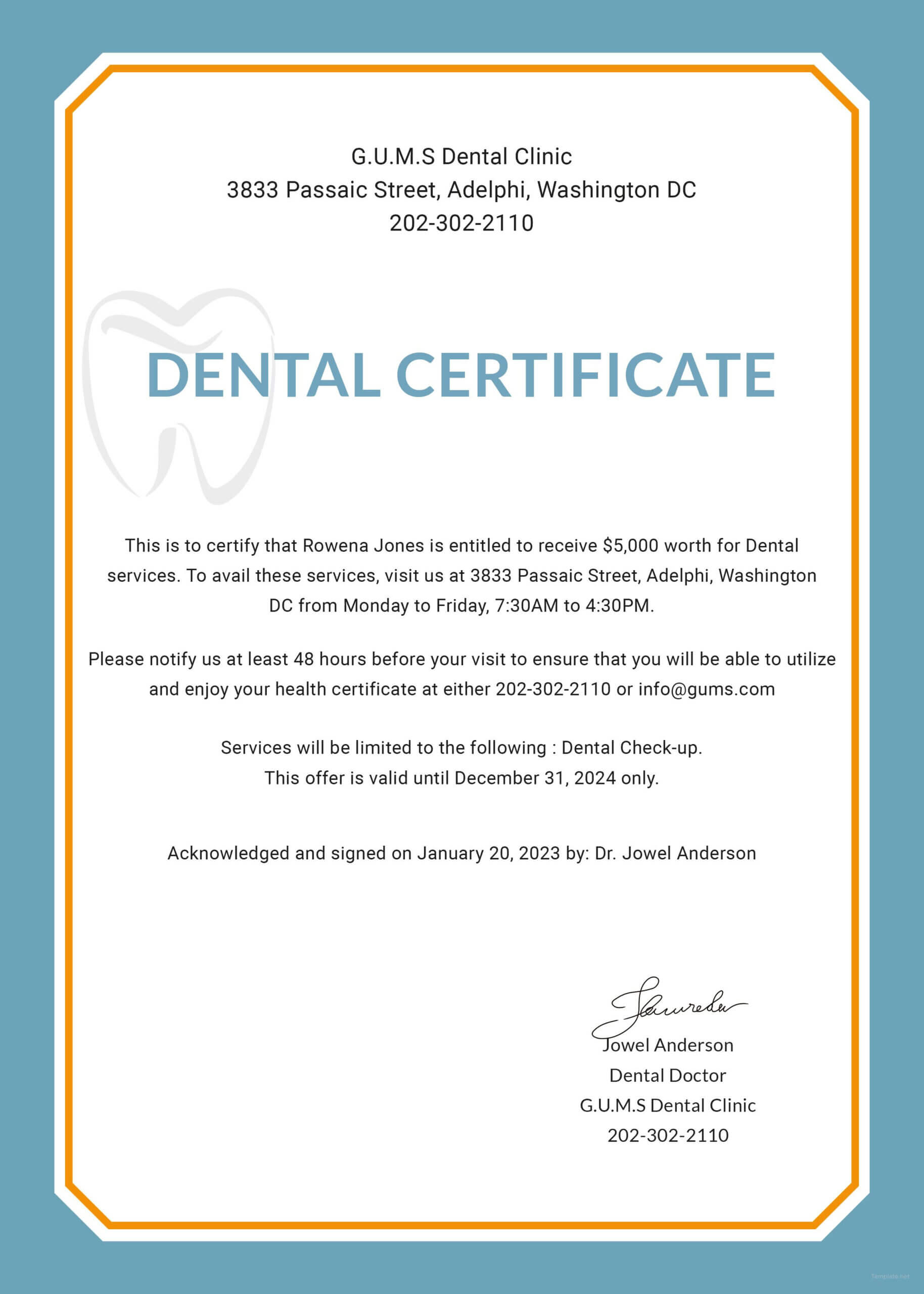 Free Dental Medical Certificate Sample | Free Dental Regarding Medical Appointment Card Template Free