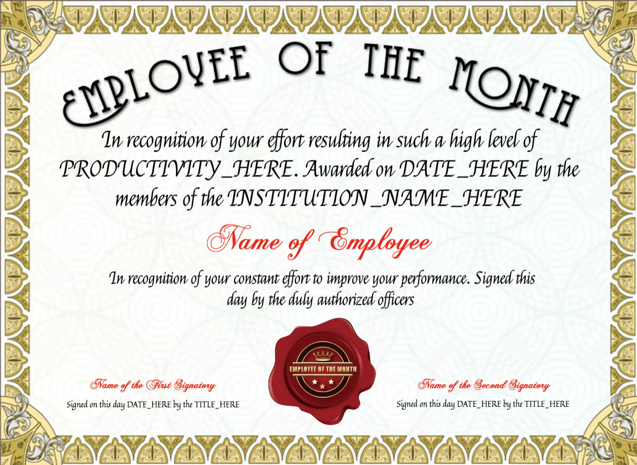 Free Employee Of The Month Certificate At Clevercertificates Intended For Employee Of The Month Certificate Template With Picture
