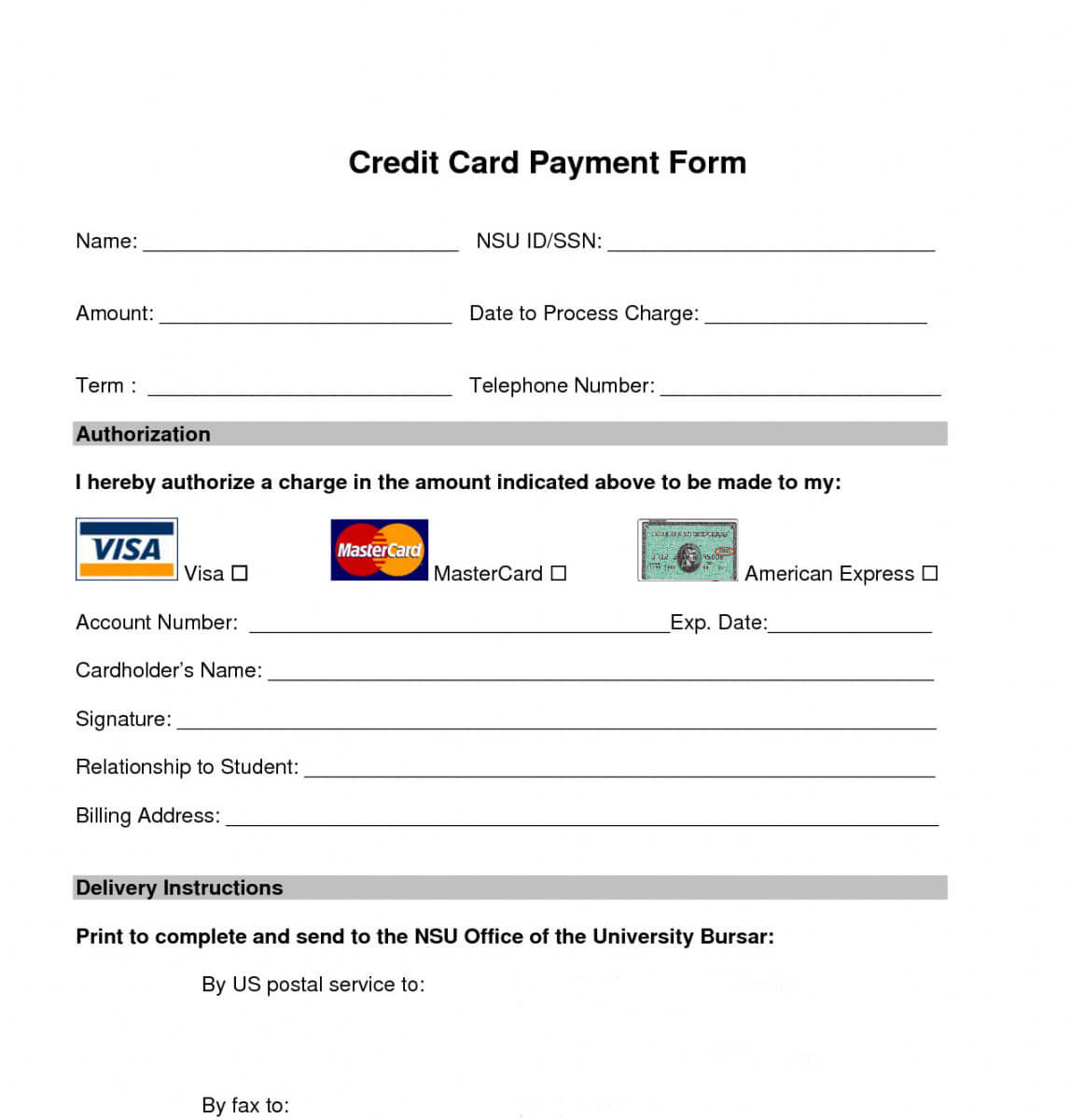 Free Free Credit Card Payment Form Template Inside Order Form With Credit Card Template