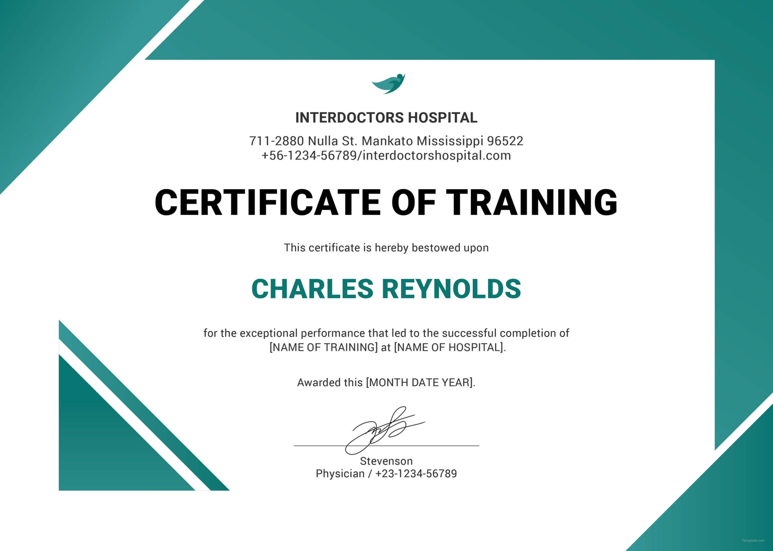 Free Hospital Training Certificate | Training Certificate Inside Template For Training Certificate