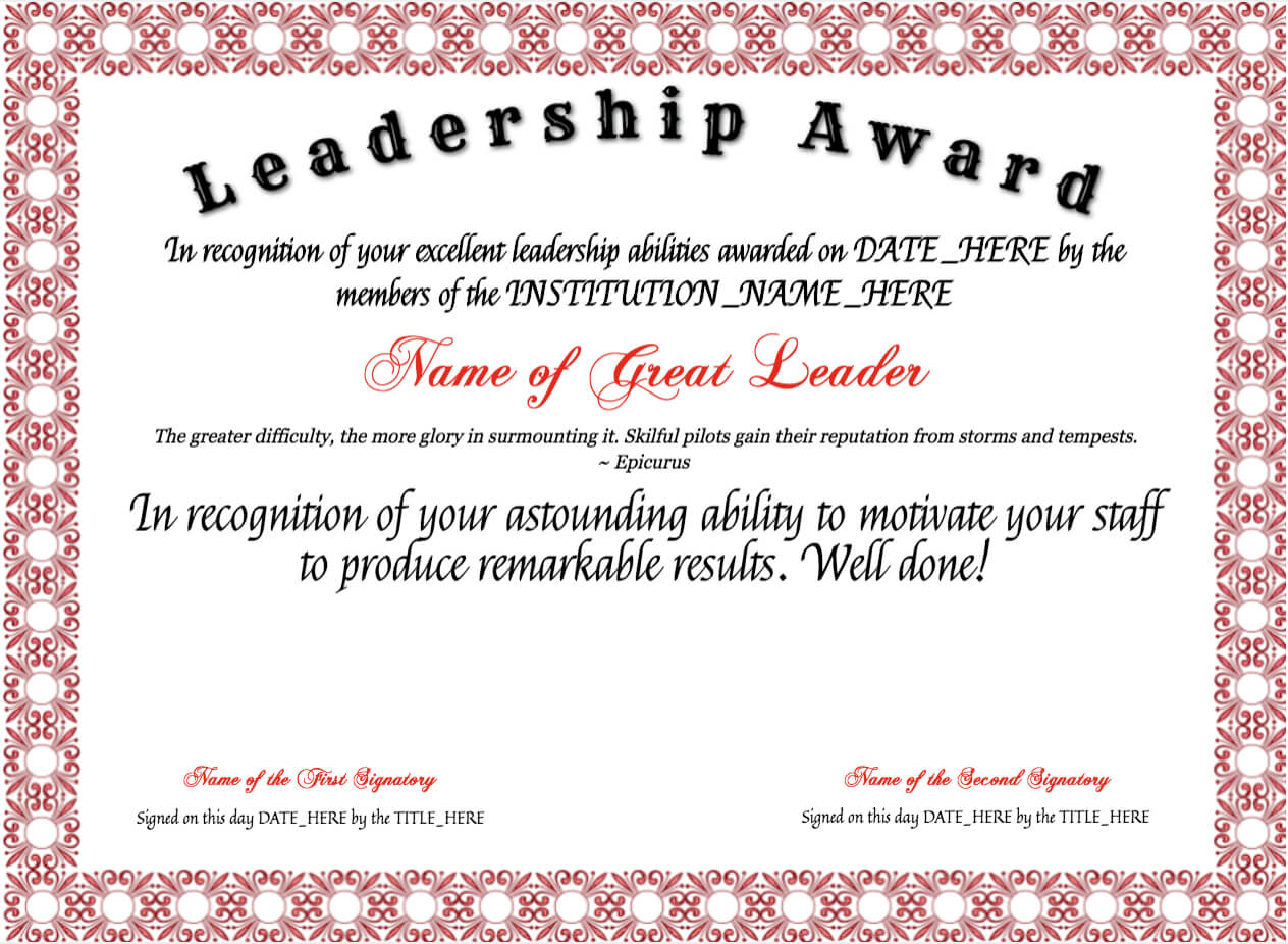 Free Leadership Award At Clevercertificates | Leadership In Leadership Award Certificate Template