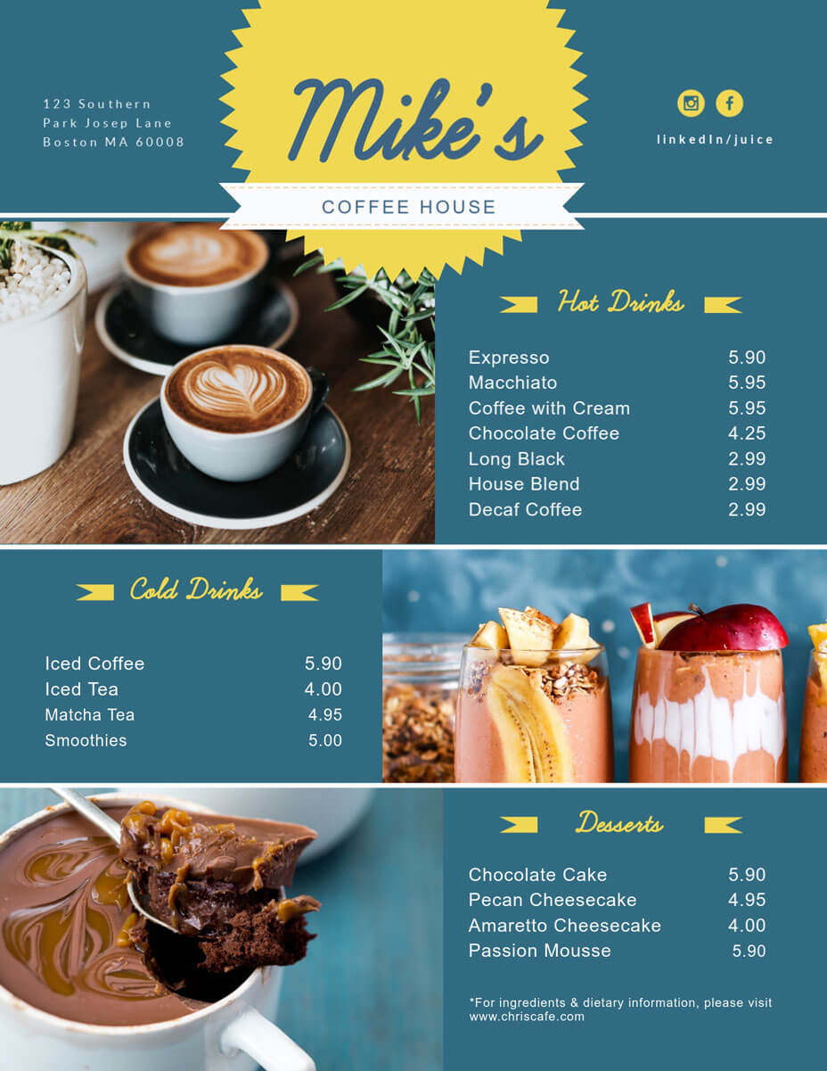 Free Menu Maker | Menu Creator | Visme Regarding Frequent Diner Card Template