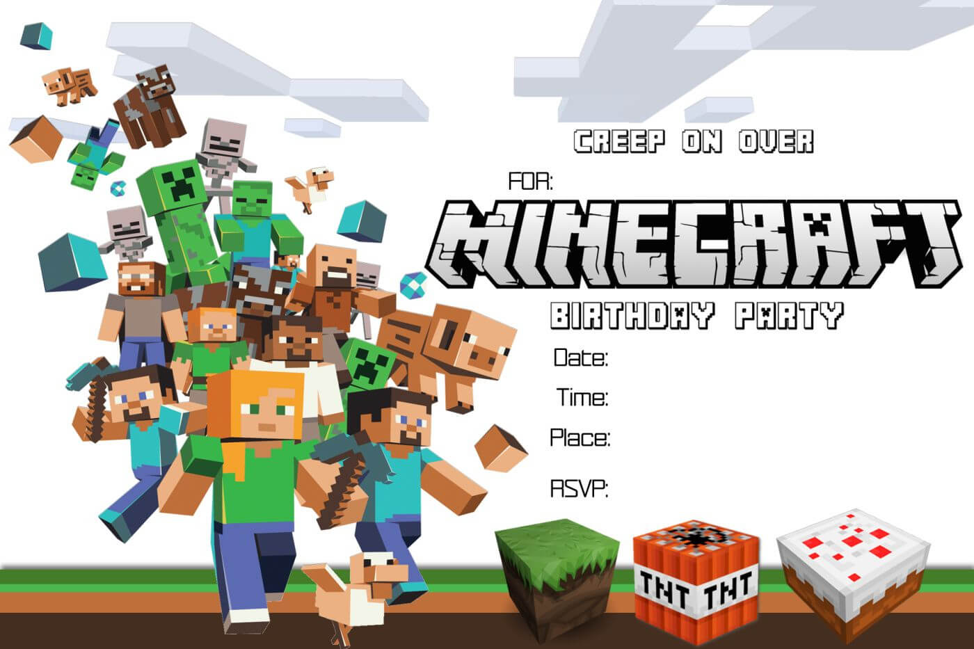 Free Minecraft Birthday Invitation Printable Within Minecraft Birthday Card Template