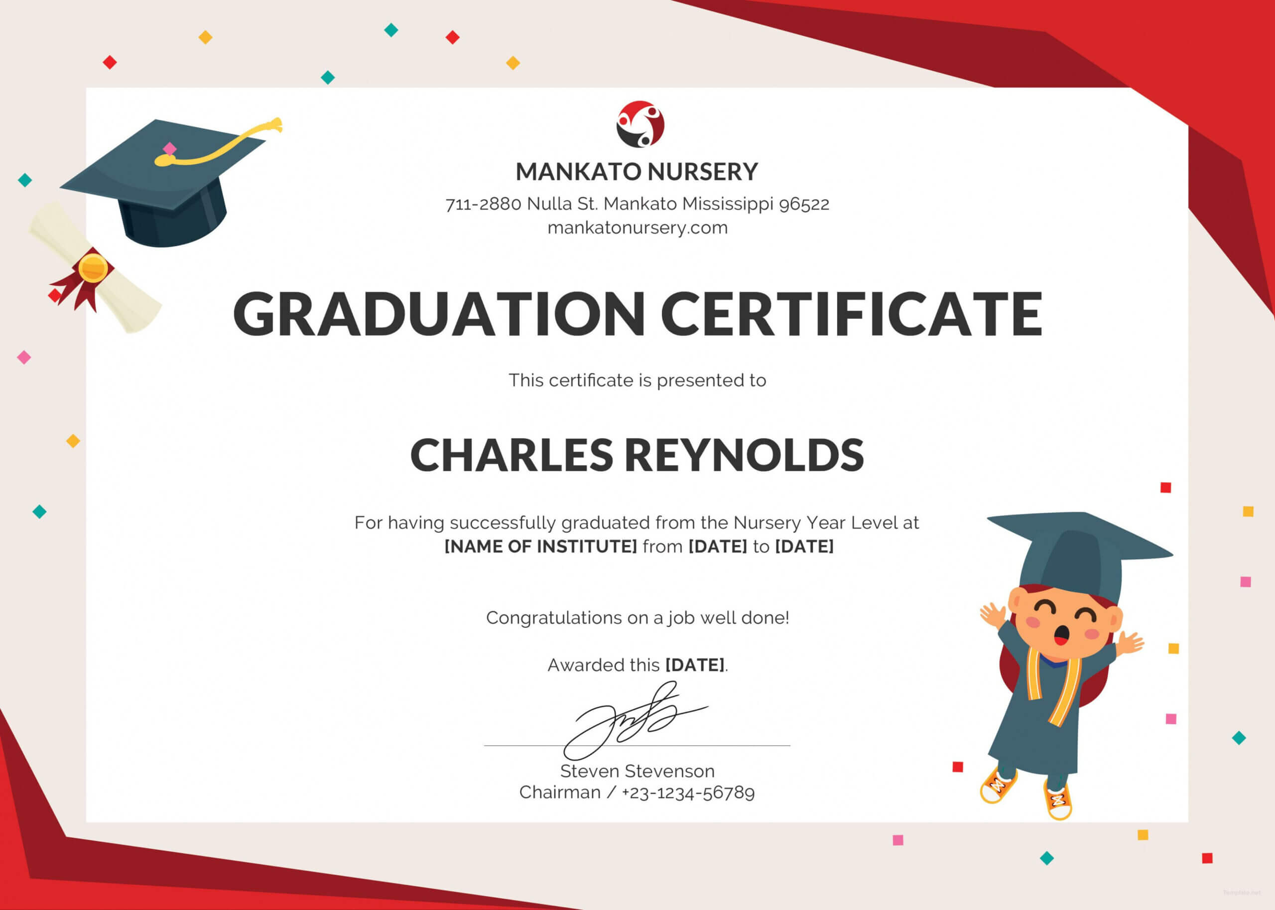 Free Nursery Graduation Certificate Template In Psd Ms Regarding Masters Degree Certificate Template