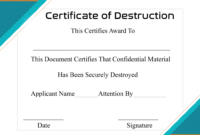 Free Printable Certificate Of Destruction Sample for Destruction Certificate Template