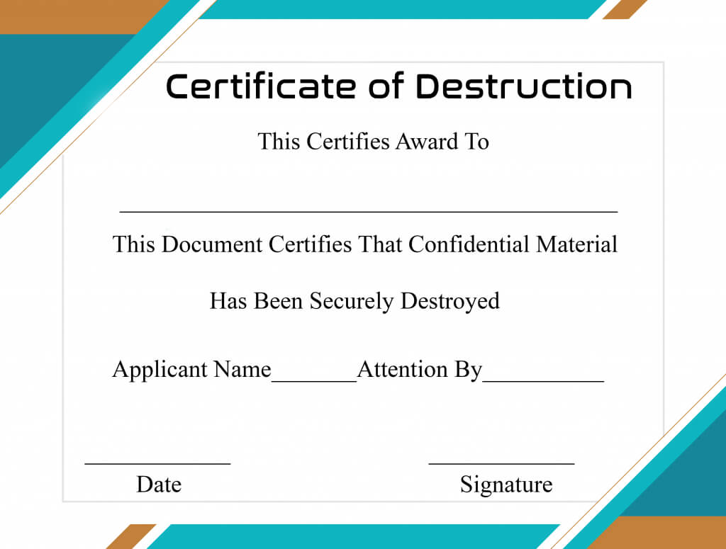 Free Printable Certificate Of Destruction Sample For Destruction Certificate Template