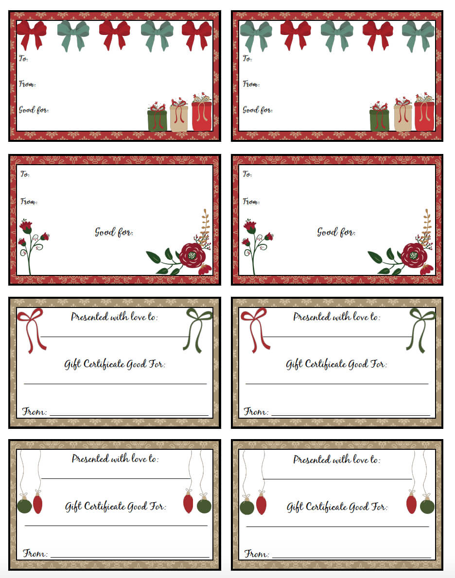 Free Printable Christmas Gift Certificates: 7 Designs, Pick In Free Christmas Gift Certificate Templates