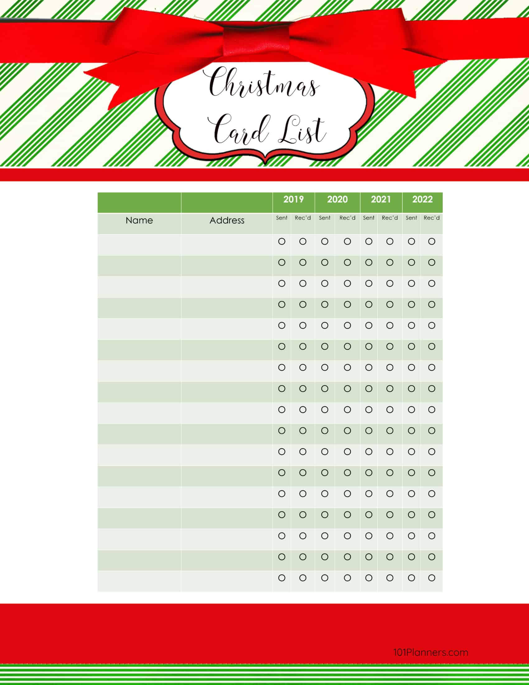 Free Printable Christmas Gift List Template With Christmas Card List Template