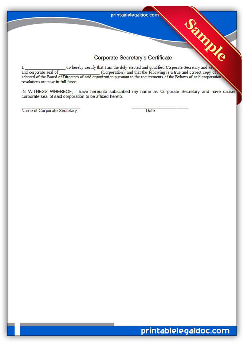Free Printable Corporate Secretary's Certificate | Sample Regarding Practical Completion Certificate Template Uk