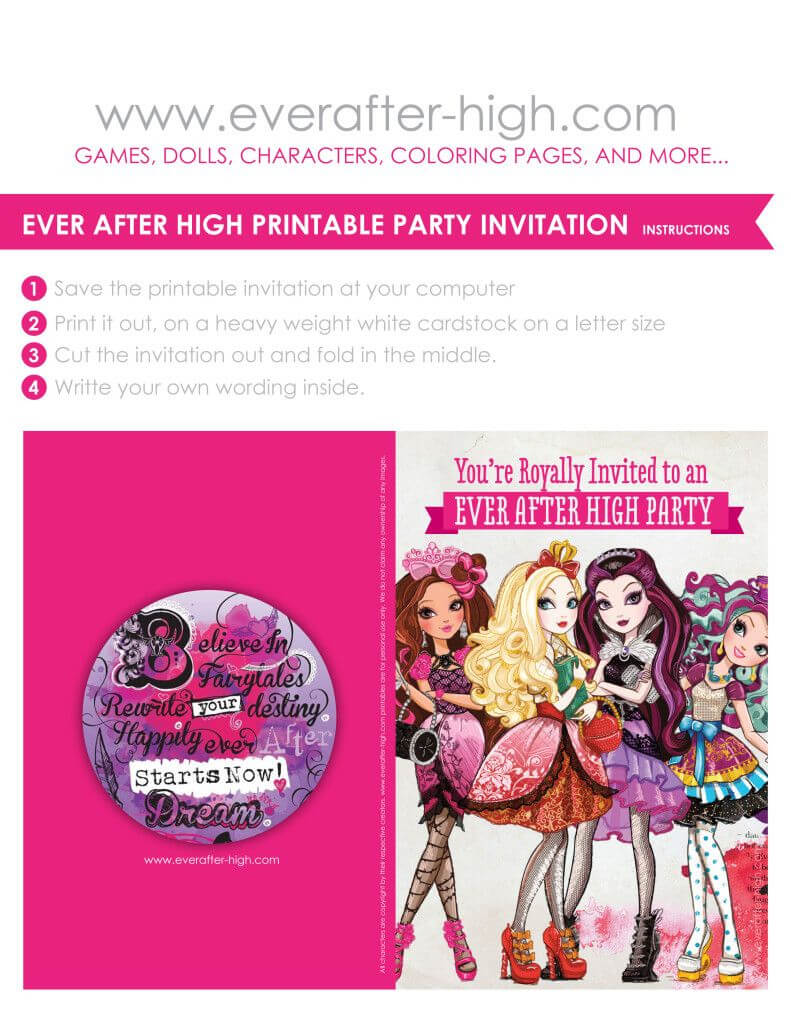 Free Printable For An Ever After High Birthday Party In Monster High Birthday Card Template