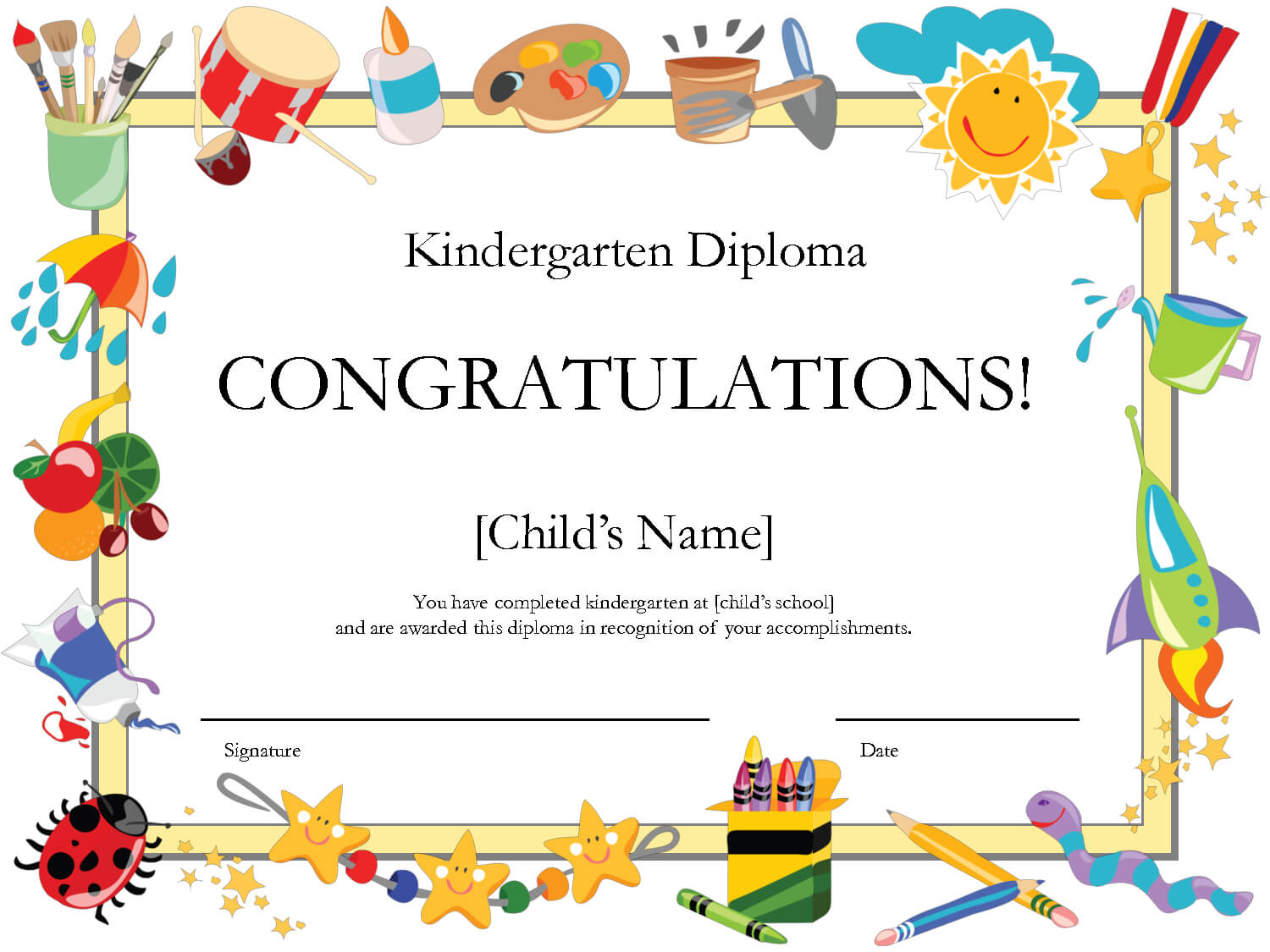 Free Printable Kindergarten Diplomaprintshowergames For Free School Certificate Templates