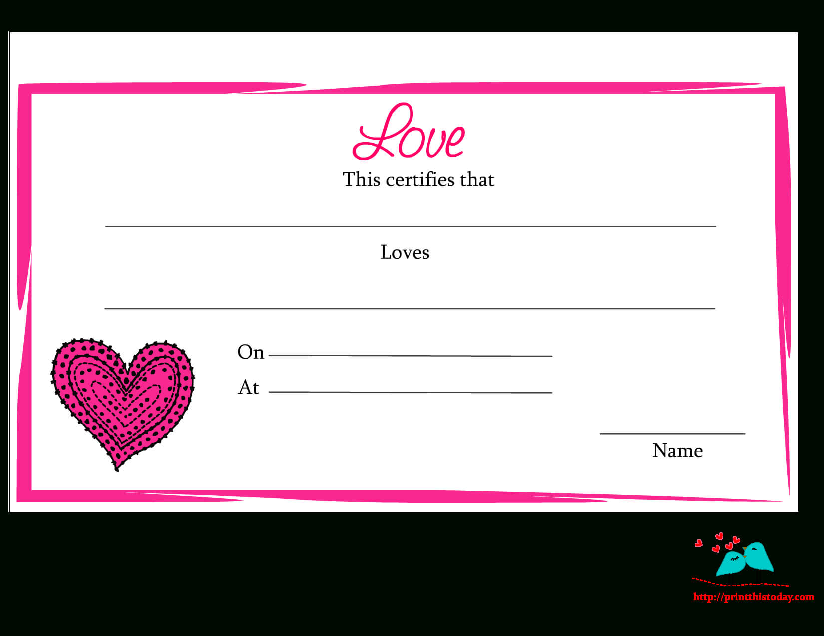 Free Printable Love Certificates Intended For Love Certificate Templates