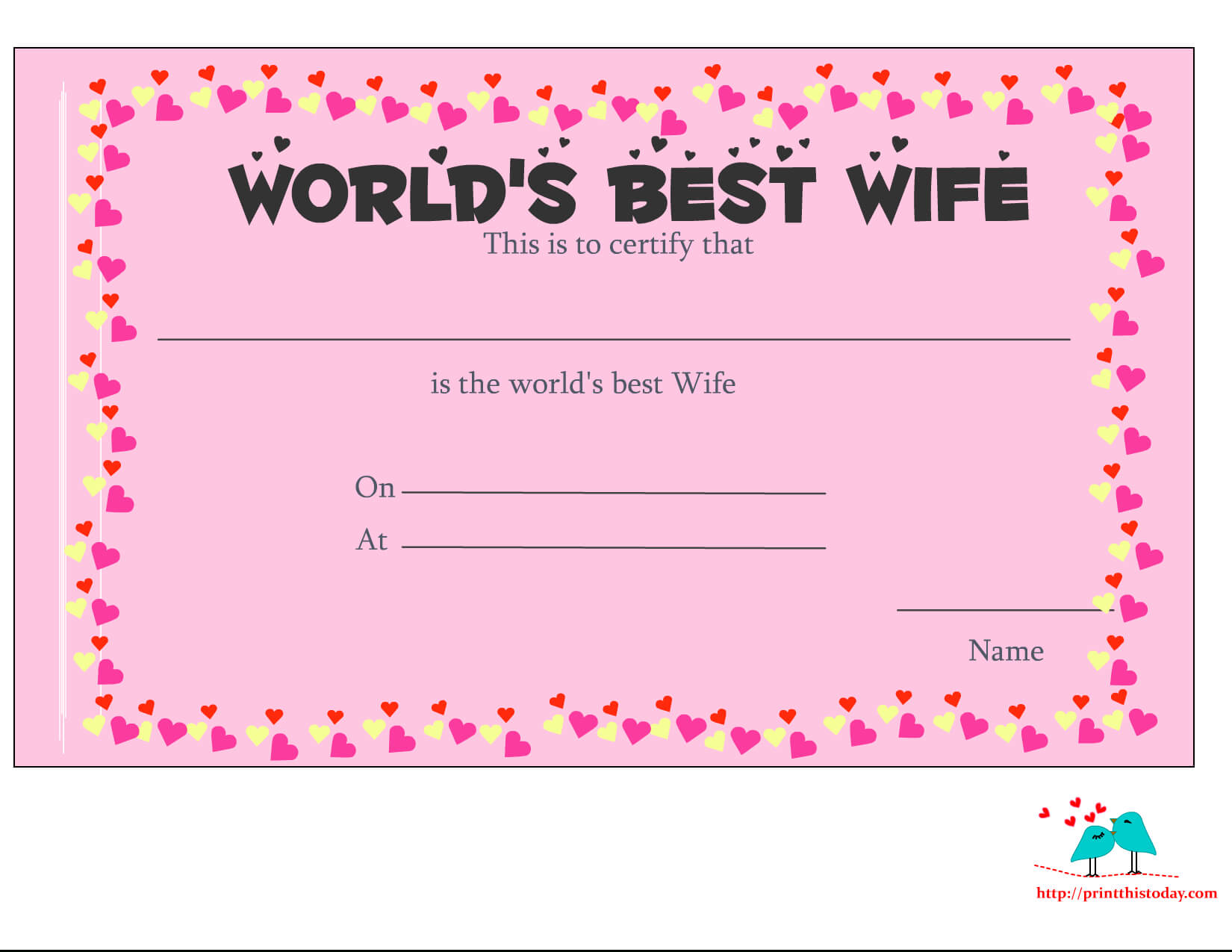 Free Printable World's Best Wife Certificates Regarding Love Certificate Templates