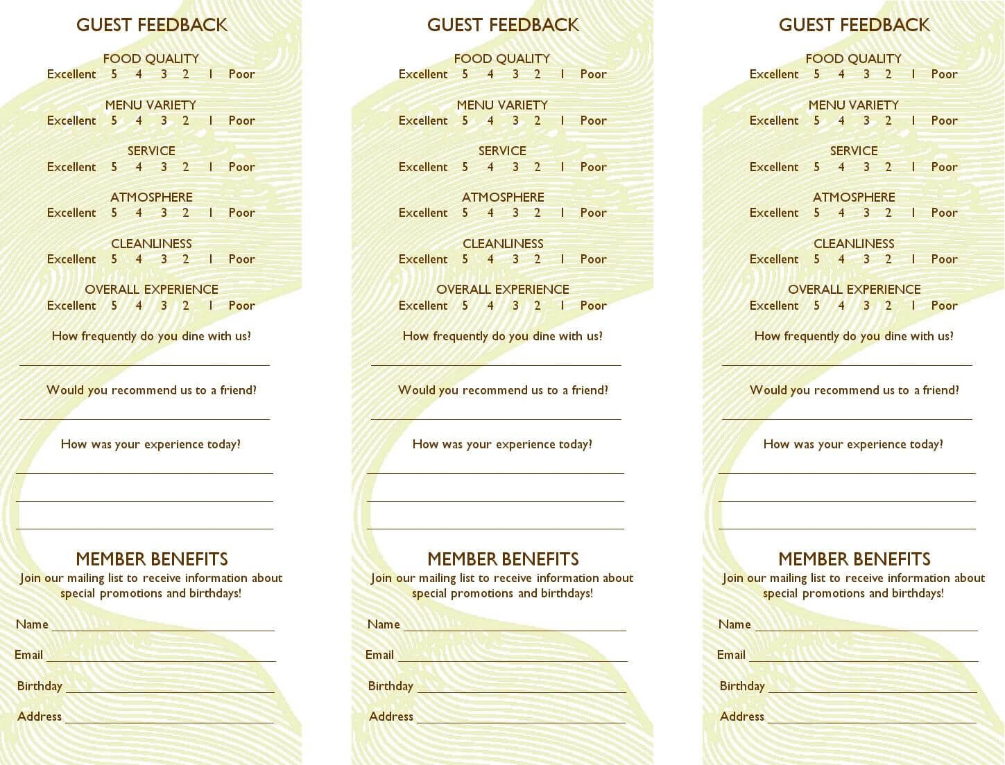 Free Restaurant Comment Card Template Dramakoreaterbarucom Pertaining To Restaurant Comment Card Template