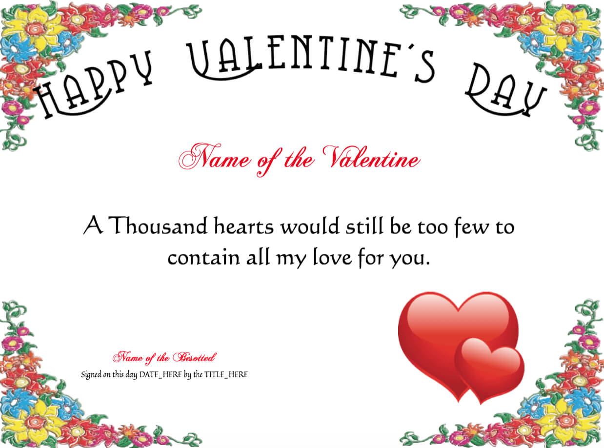 Free Romance And Valentine's Day Certificates At With Love Certificate Templates