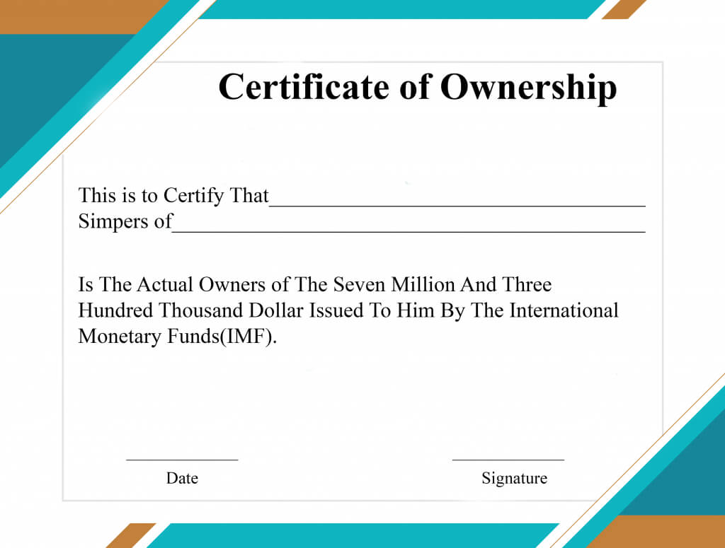 Free Sample Certificate Of Ownership Templates | Certificate With Ownership Certificate Template