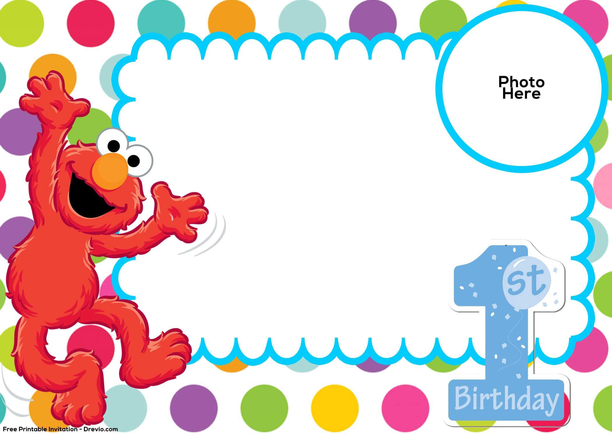 Free Sesame Street 1St Birthday Invitation Template | Elmo Intended For Elmo Birthday Card Template