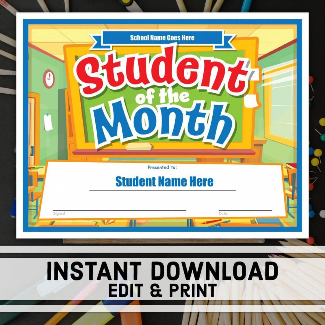 Free Student Of The Month Certificate Instant Download In Free Printable Student Of The Month Certificate Templates
