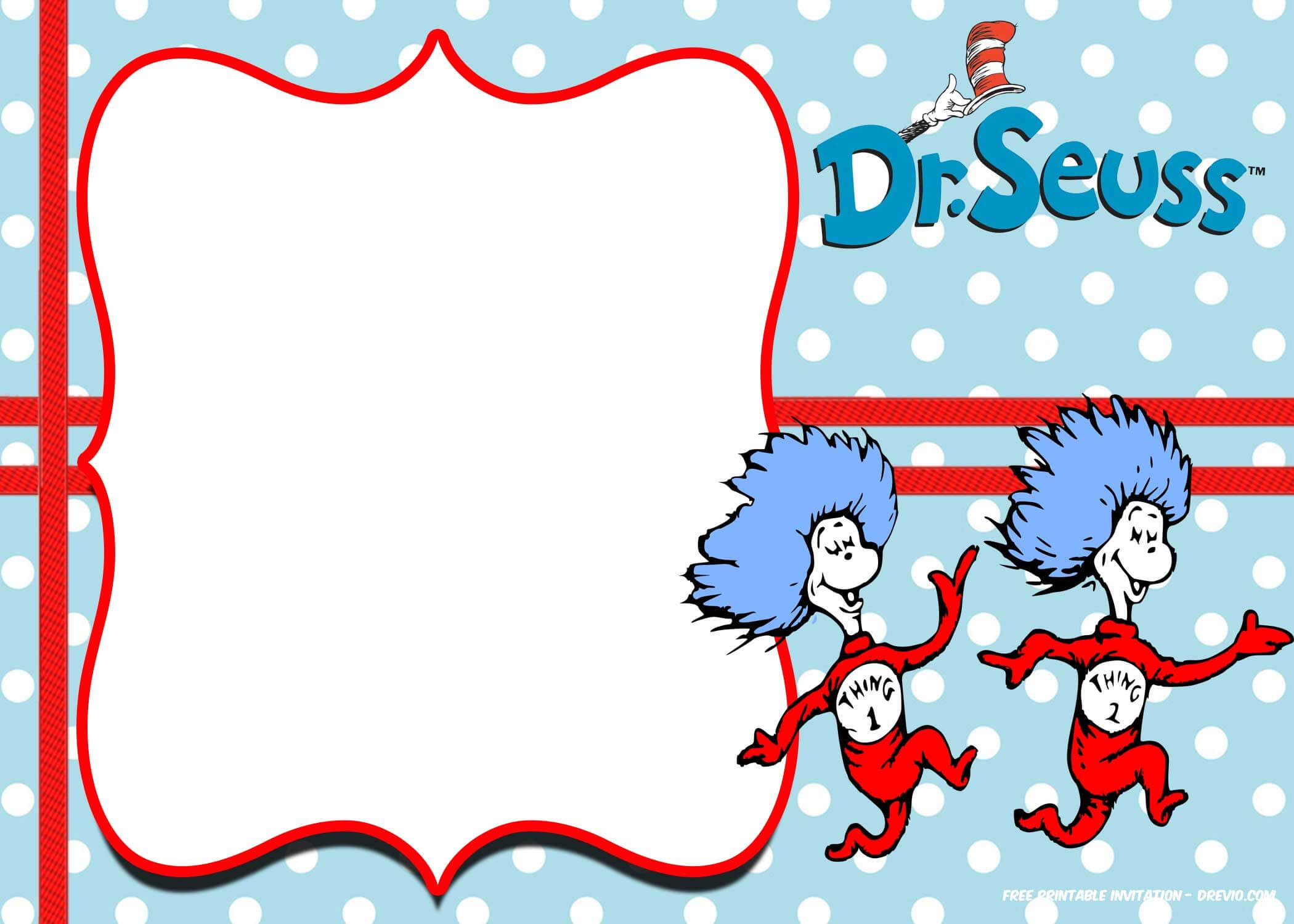 Free Thing 1 And Thing 2 Dr. Seuss Invitation Templates For Dr Seuss Birthday Card Template
