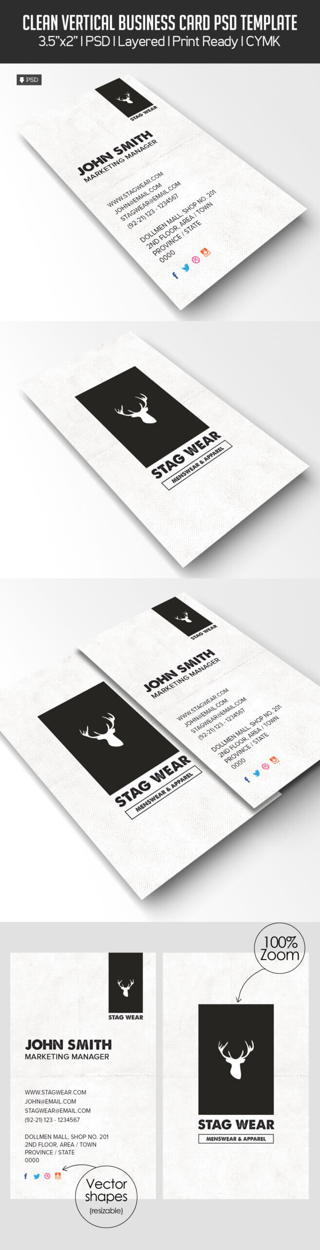 Freebie – Vertical Business Card Psd Template | Freebies Intended For Photoshop Business Card Template With Bleed