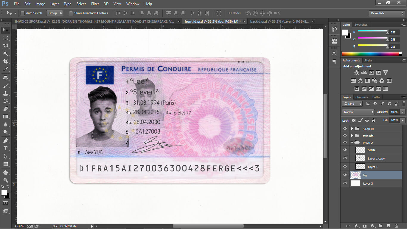 French Driver License (Permis De Conduire) Psd Template With French Id Card Template