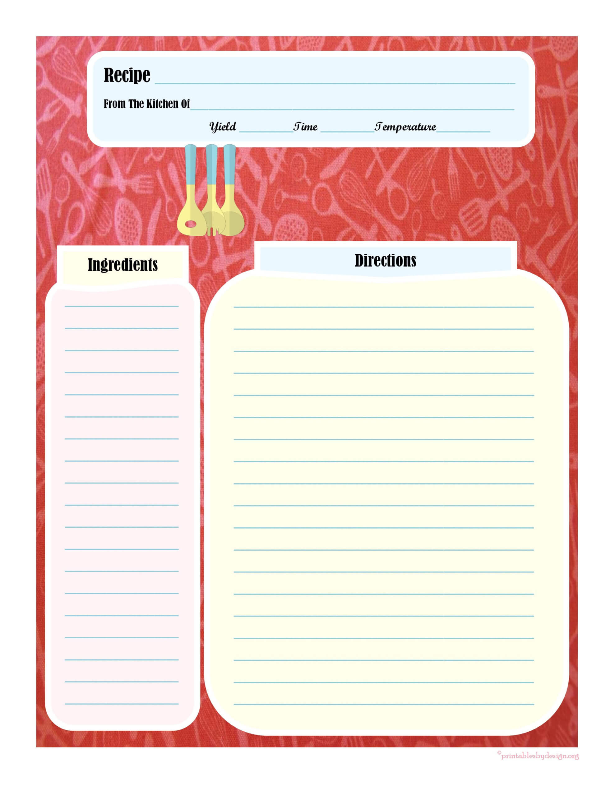 Full Page Recipe Card | Printable Recipe Cards, Cookbook With Recipe Card Design Template