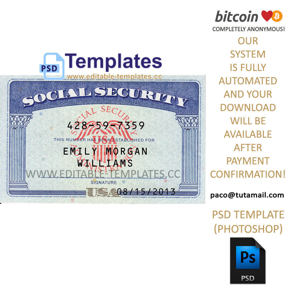 Fully Editable Ssn Usa Psd Template For Social Security Card Template Photoshop