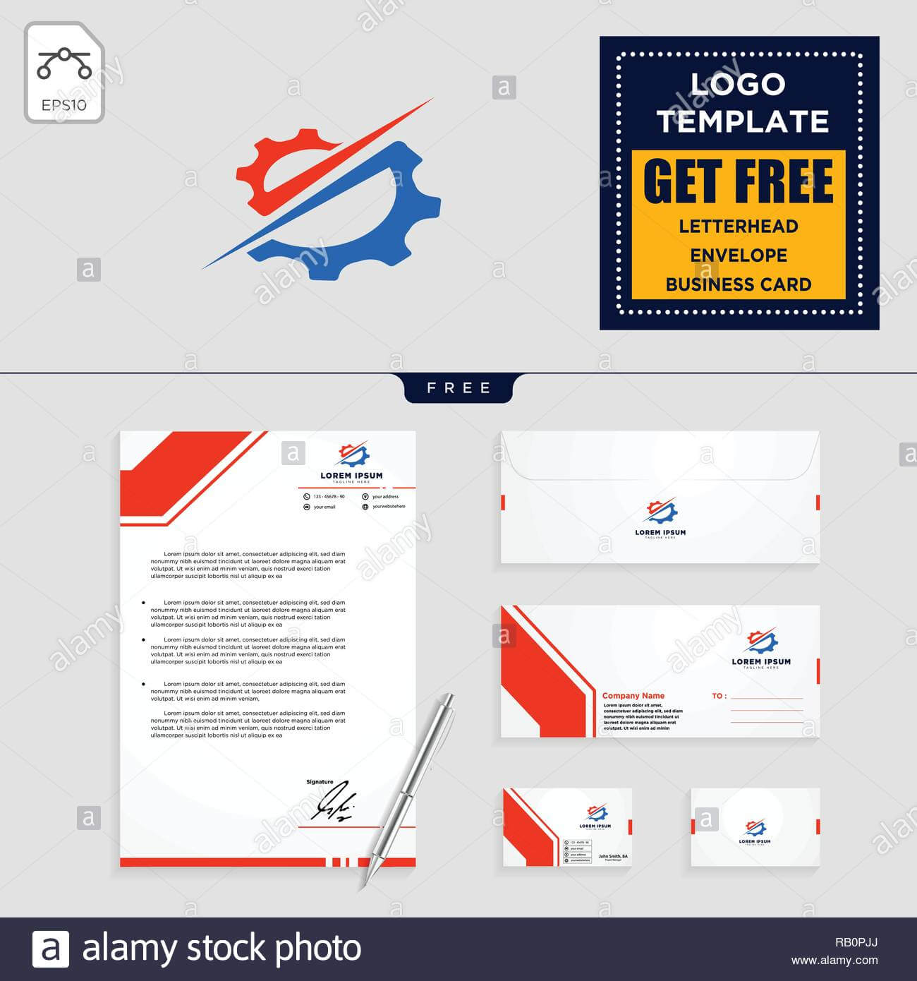 Gear, And Business Chart Logo Template Vector Illustration In Business Card Letterhead Envelope Template