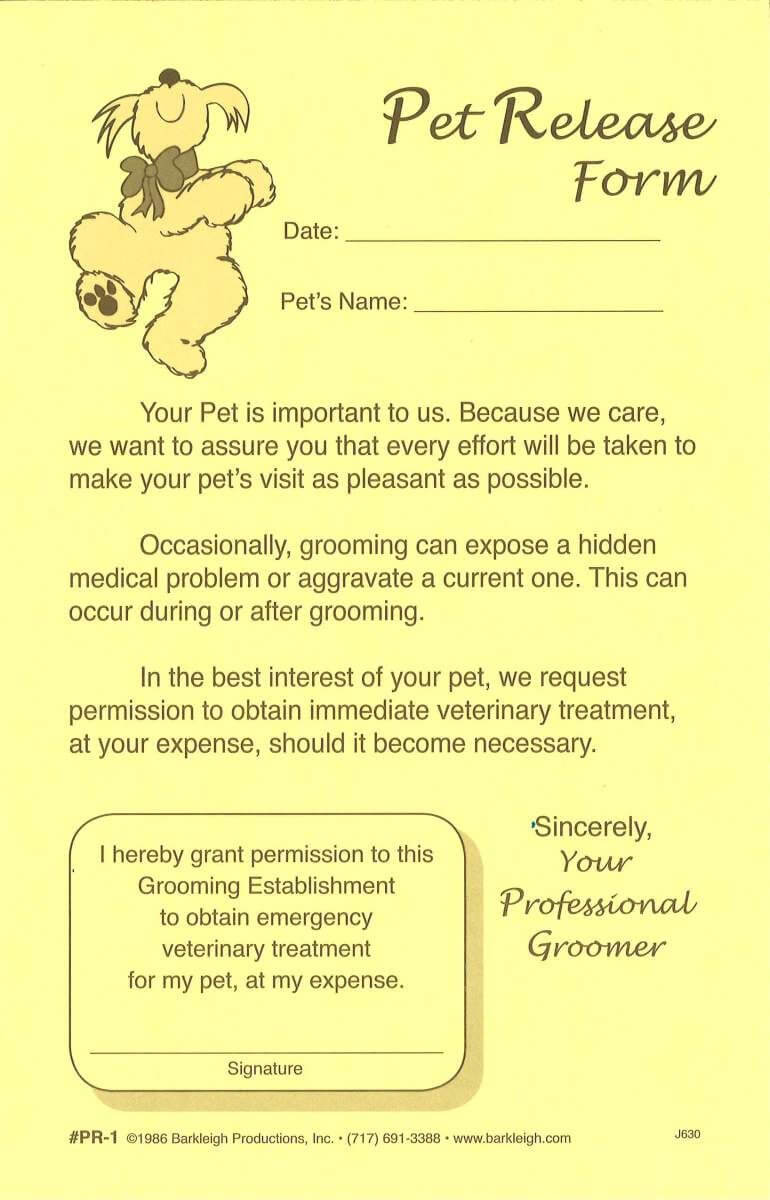 General Pet Release Forms | Dog Grooming Salons, Dog For Dog Grooming Record Card Template