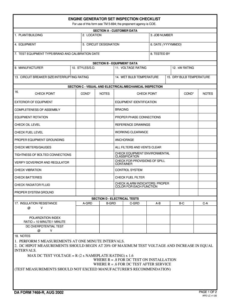 Generator Checklist Format – Fill Online, Printable With Regard To Certificate Of Inspection Template