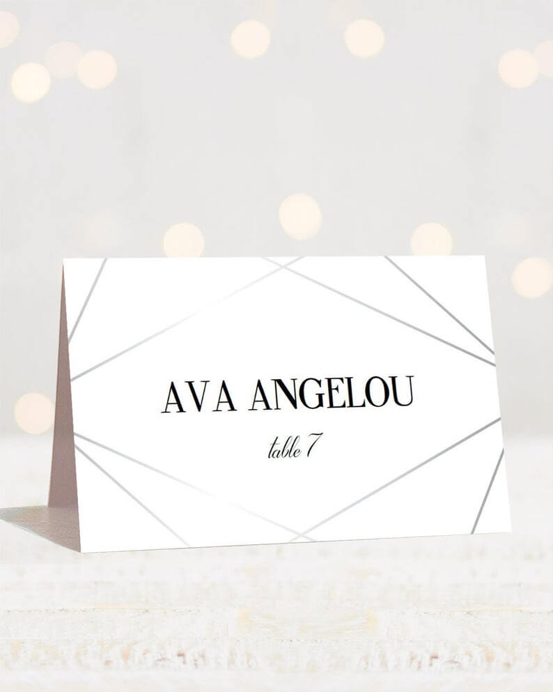 Geometric Wedding Name Card Template Download Editable Place Cards For  Wedding Silver And White Wedding Seating Cards Table Decorations Gls1 Inside Table Name Card Template