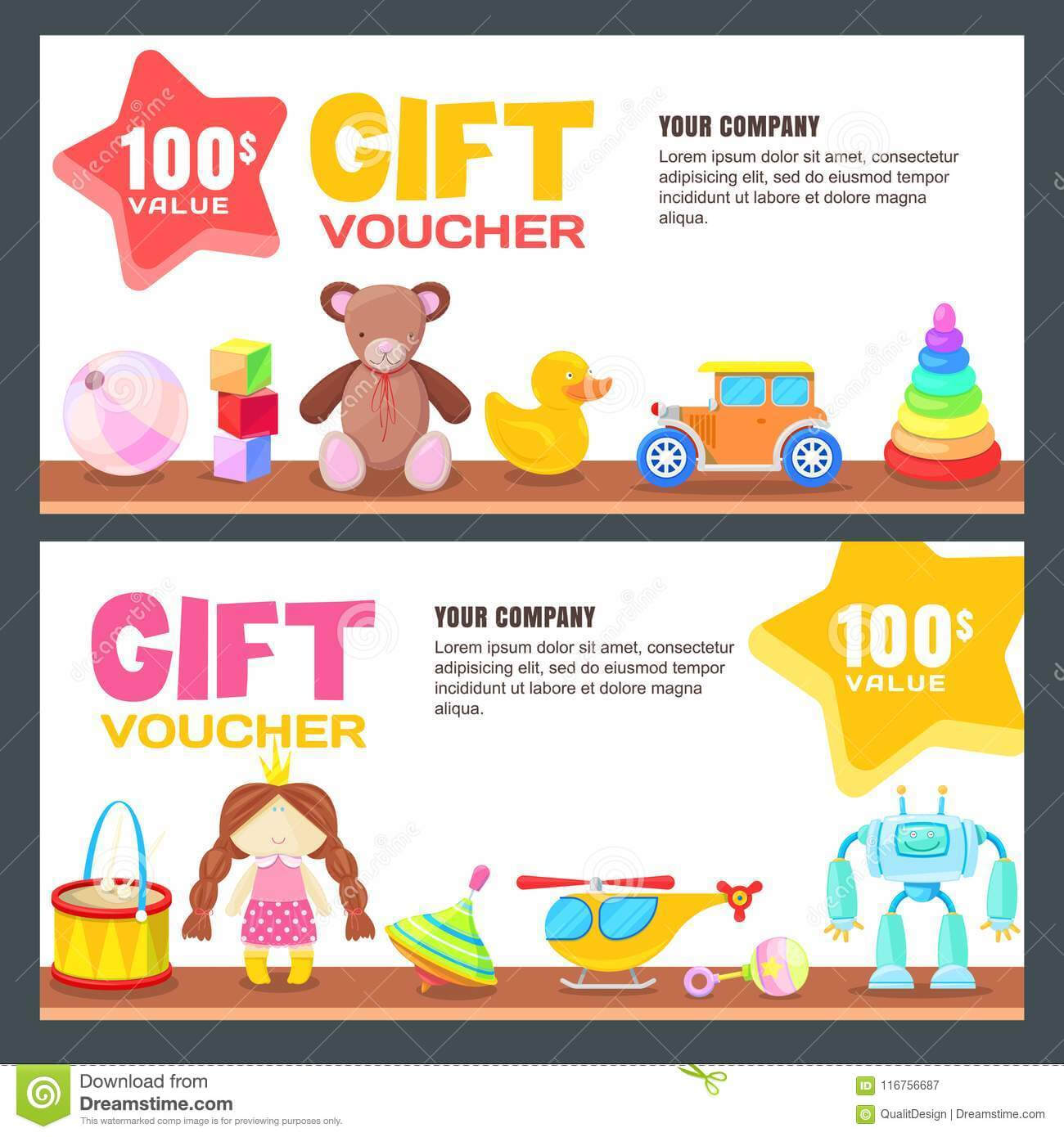 Gift Card, Voucher, Certificate Or Coupon Vector Design For Kids Gift Certificate Template