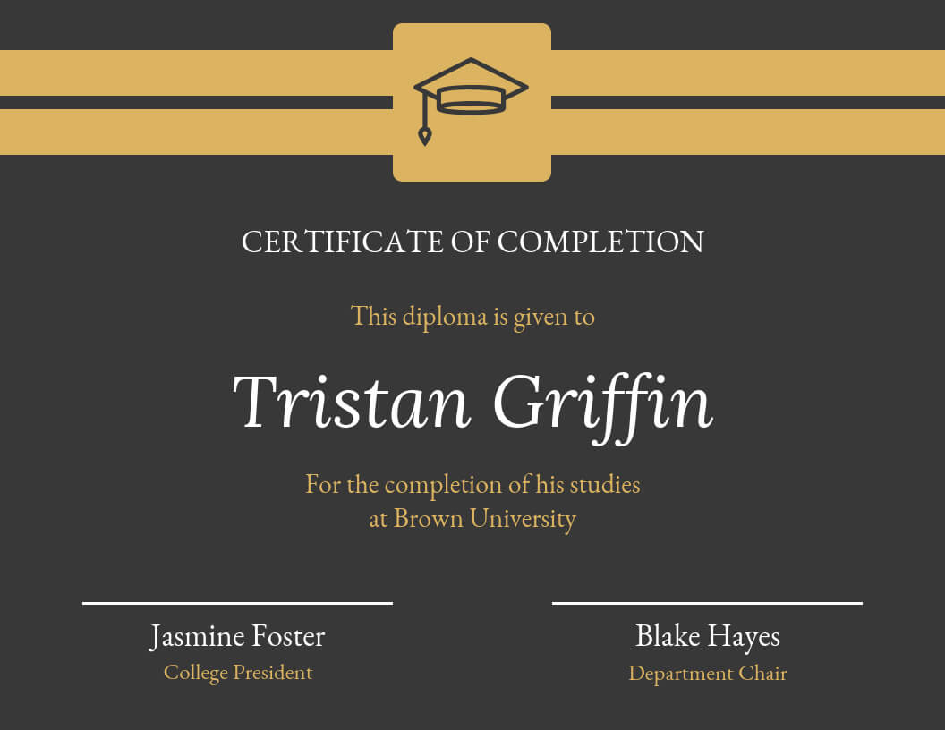 Gold Dark Certificate Of Completion Template Throughout Hayes Certificate Templates