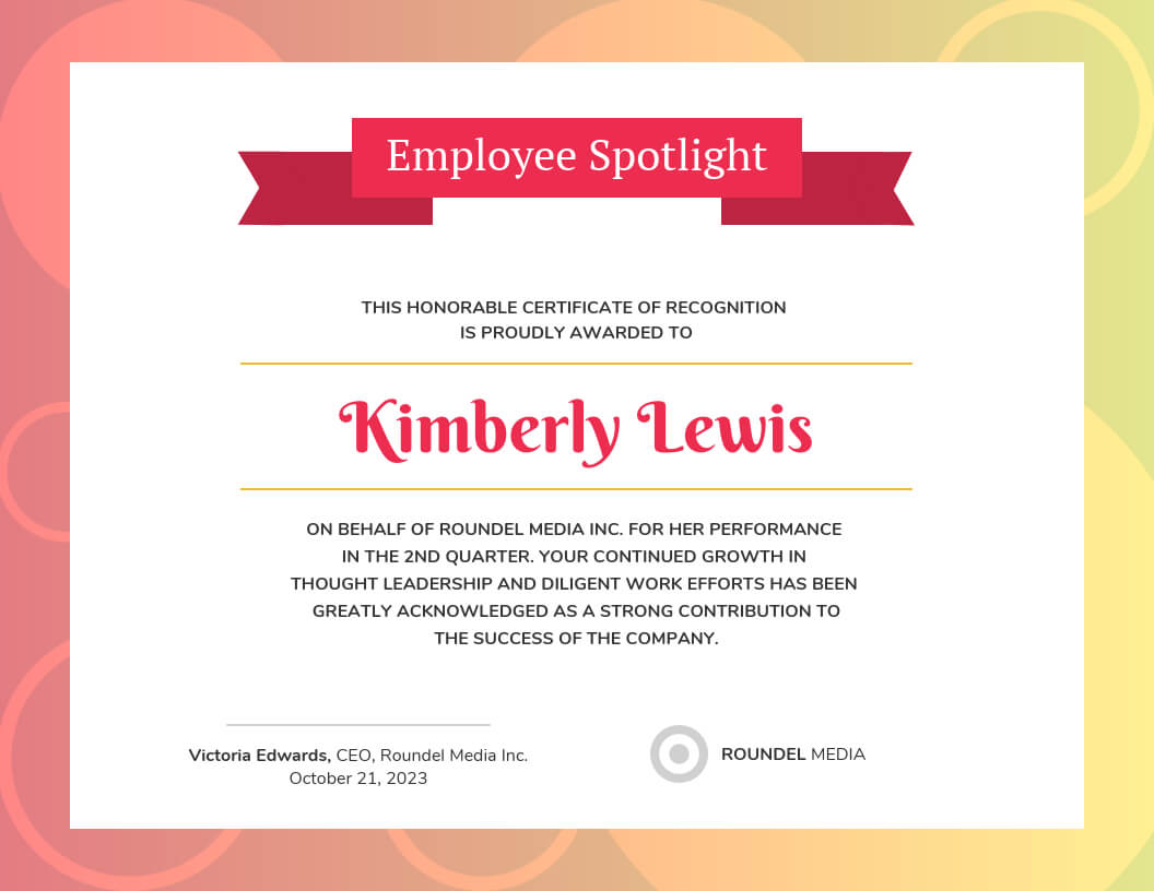 Gradient Employee Recognition Certificate Template In Leadership Award Certificate Template