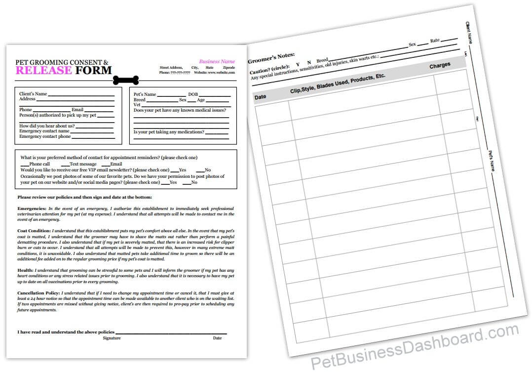 Grooming Release Form Template & Printable Pdf | Dog Inside Dog Grooming Record Card Template