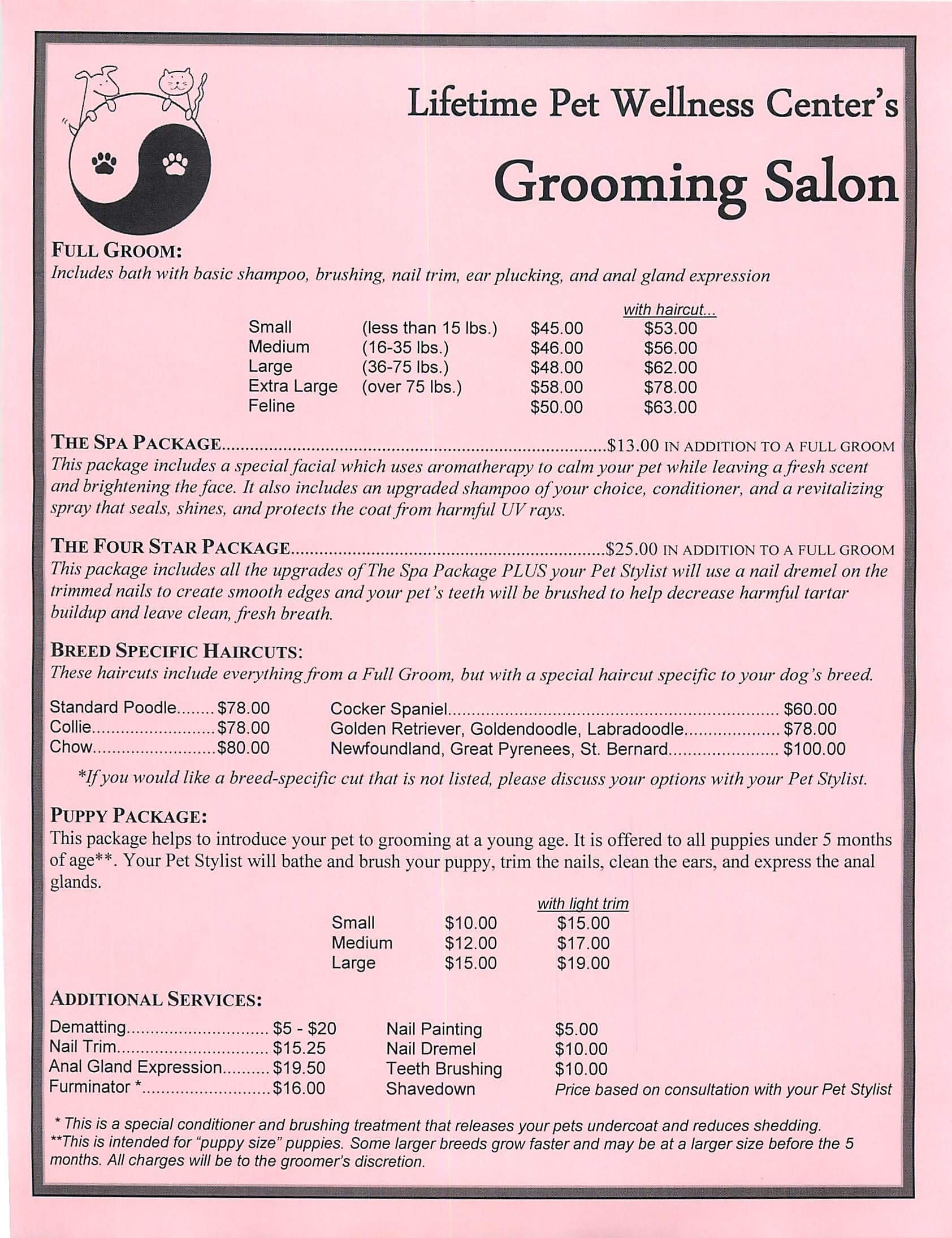 Grooming Services Price Sheet | Dog Grooming Salons, Dog In Dog Grooming Record Card Template