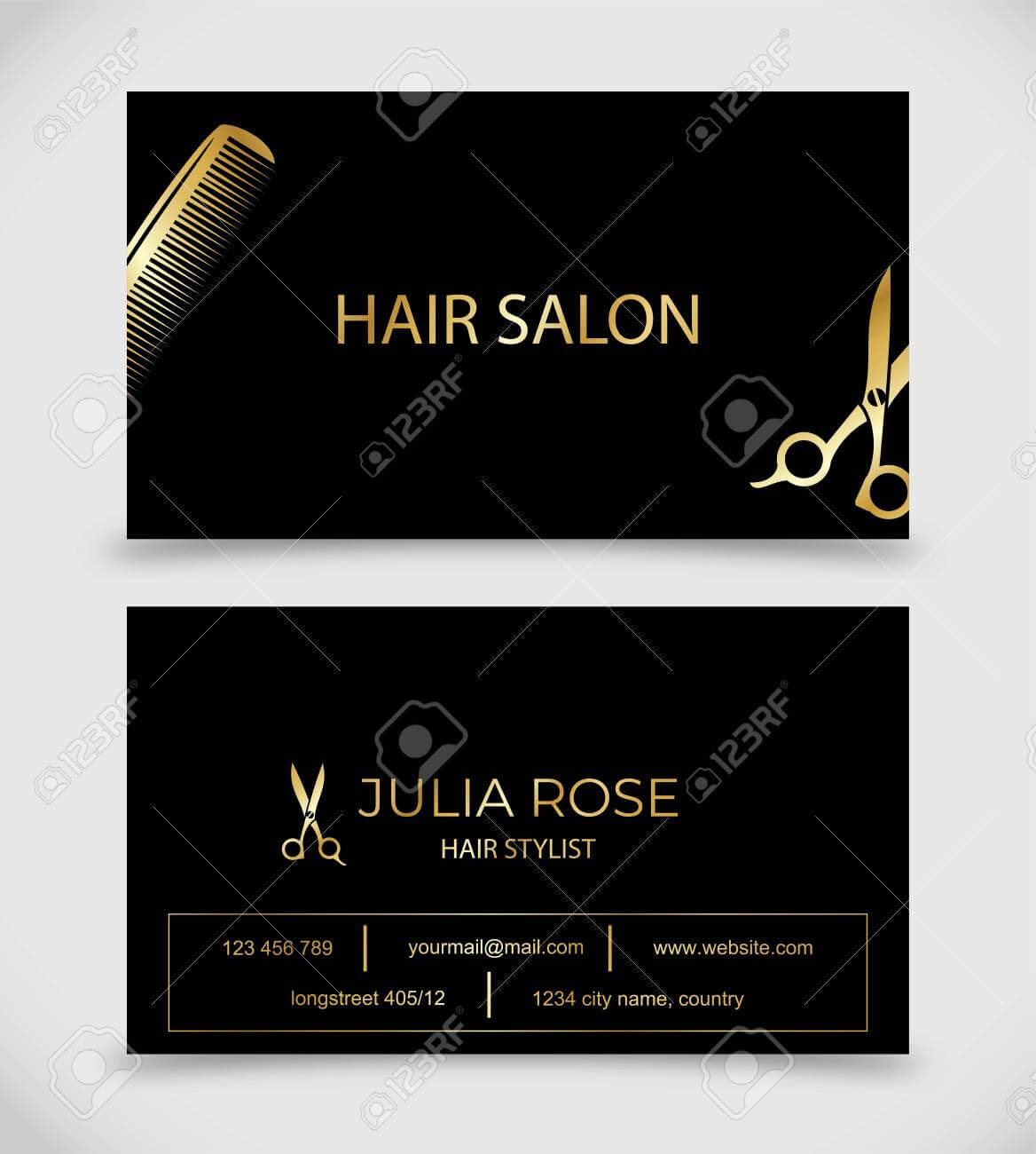 Hair Salon, Hair Stylist Business Card Vector Template Inside Hair Salon Business Card Template