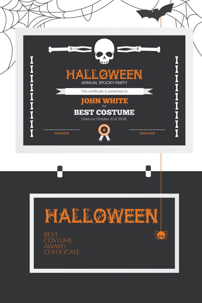 Halloween Best Costume Award Certificate Template #73973 Throughout Halloween Certificate Template