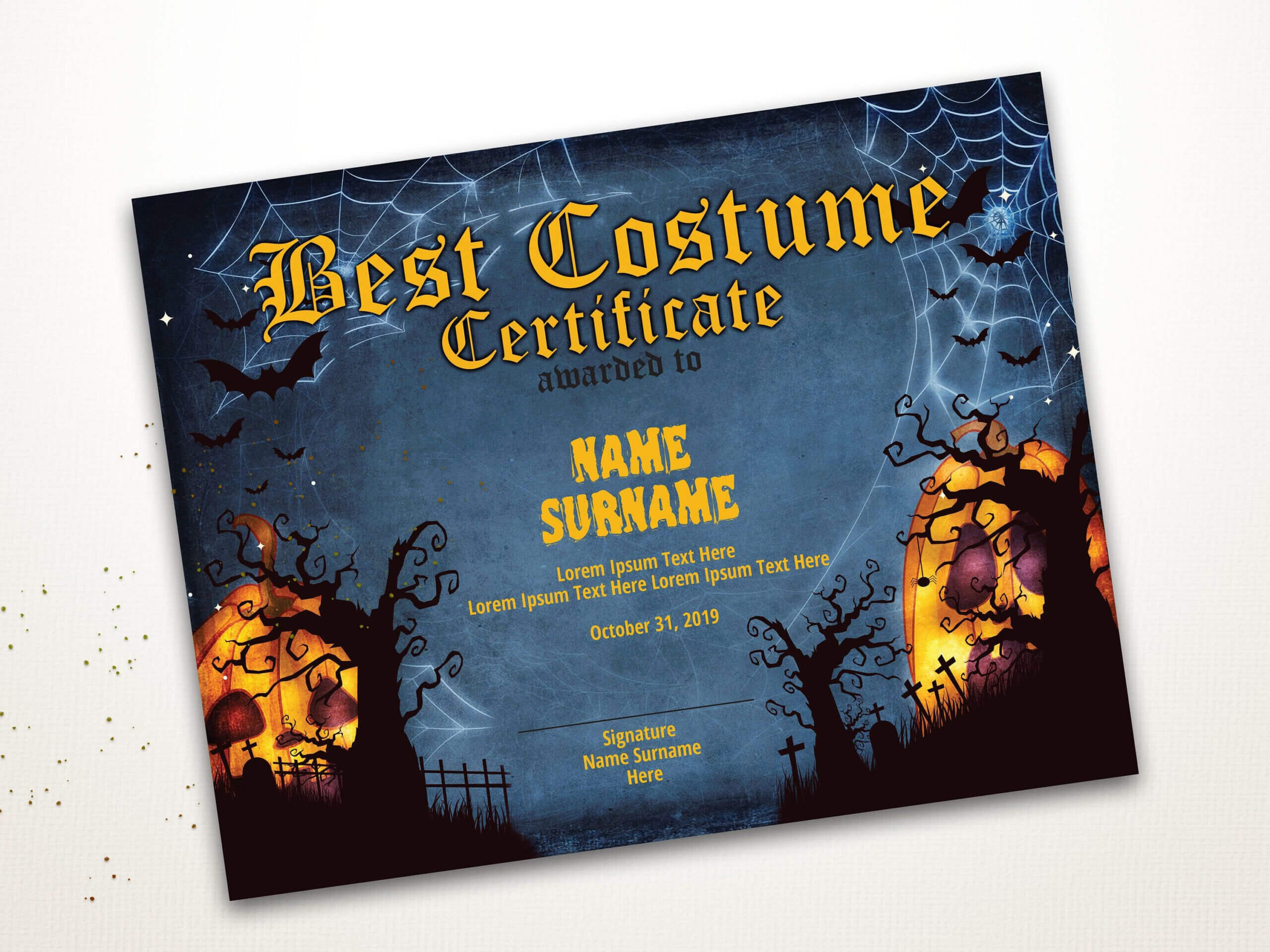 Halloween Best Costume Certificate Editable Template Costume For Halloween Costume Certificate Template