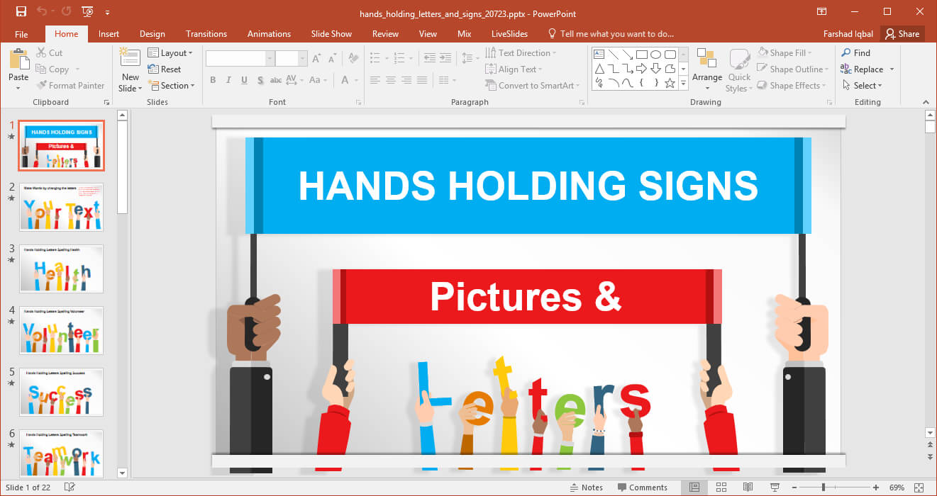 Hands Holding Letters And Signs Powerpoint Template Intended For Powerpoint Default Template