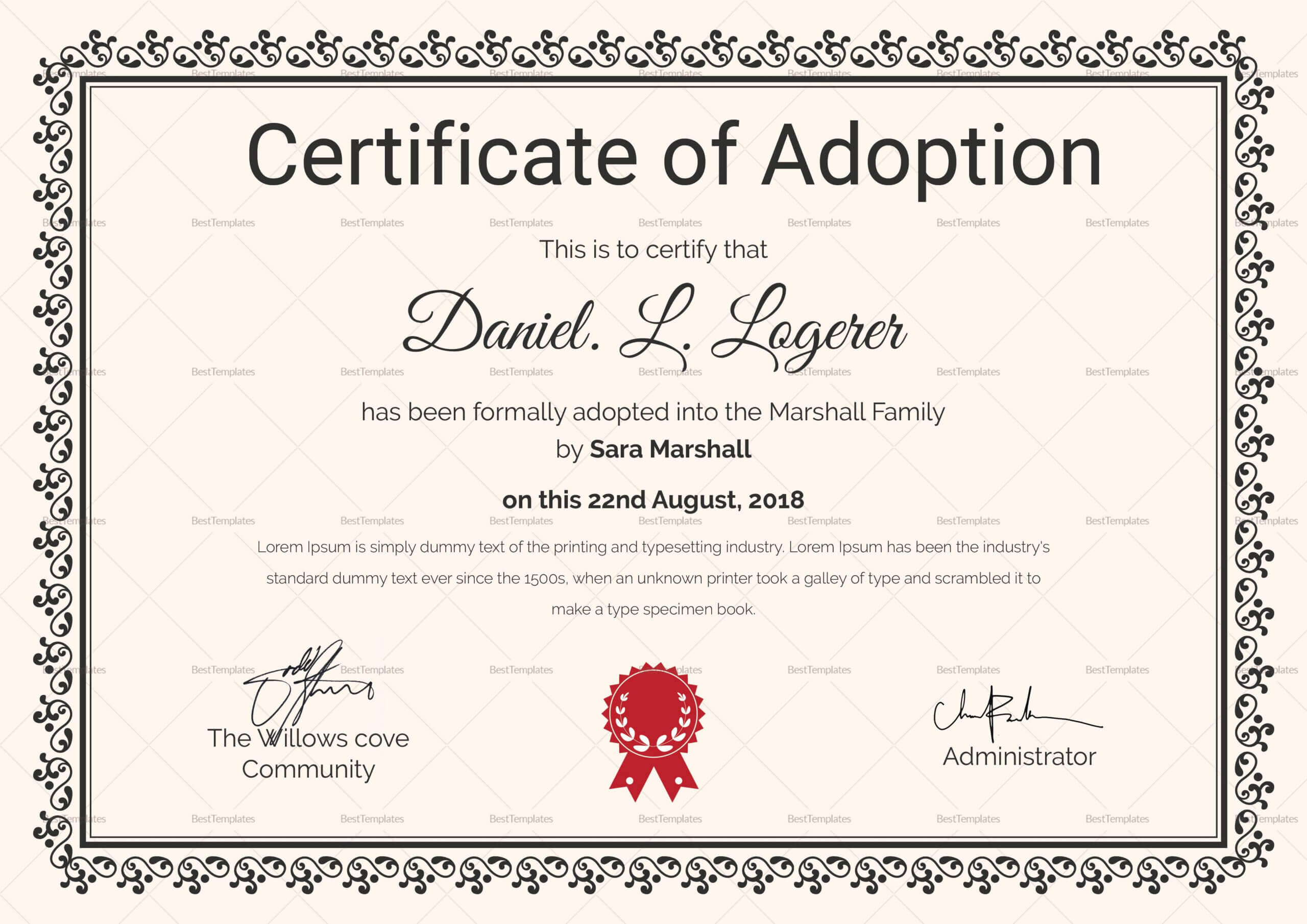 Happy Adoption Certificate Template | Adoption Certificate Within Adoption Certificate Template