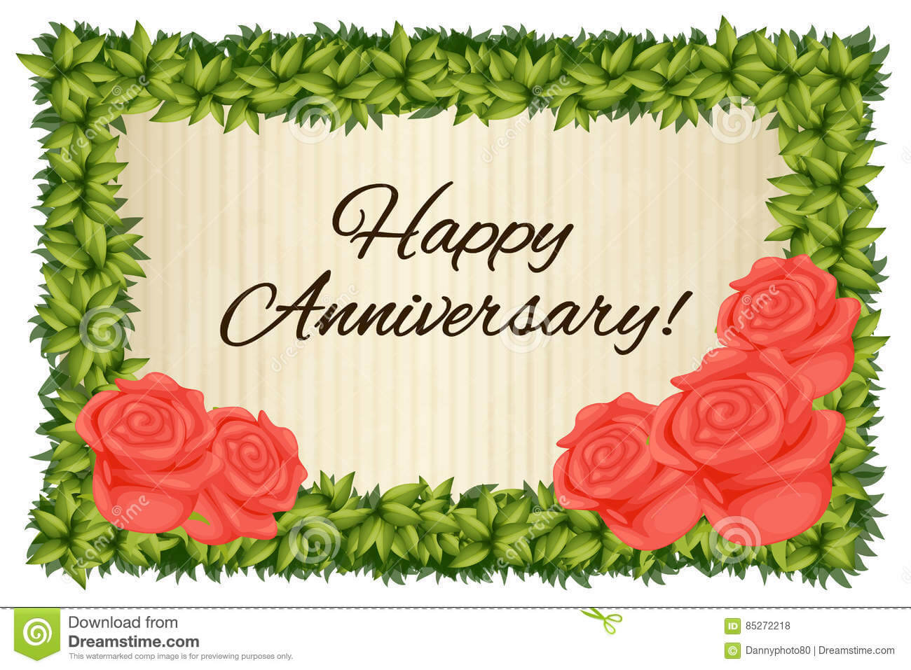 Happy Anniversary Card Template With Red Roses Stock For Template For Anniversary Card