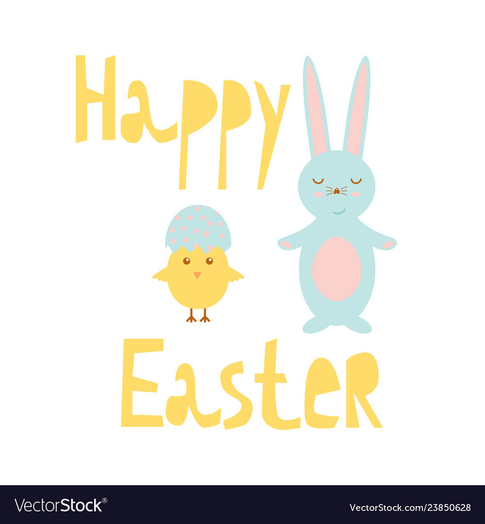 Happy Easter Greeting Card Template With Bunny And Within Easter Chick Card Template
